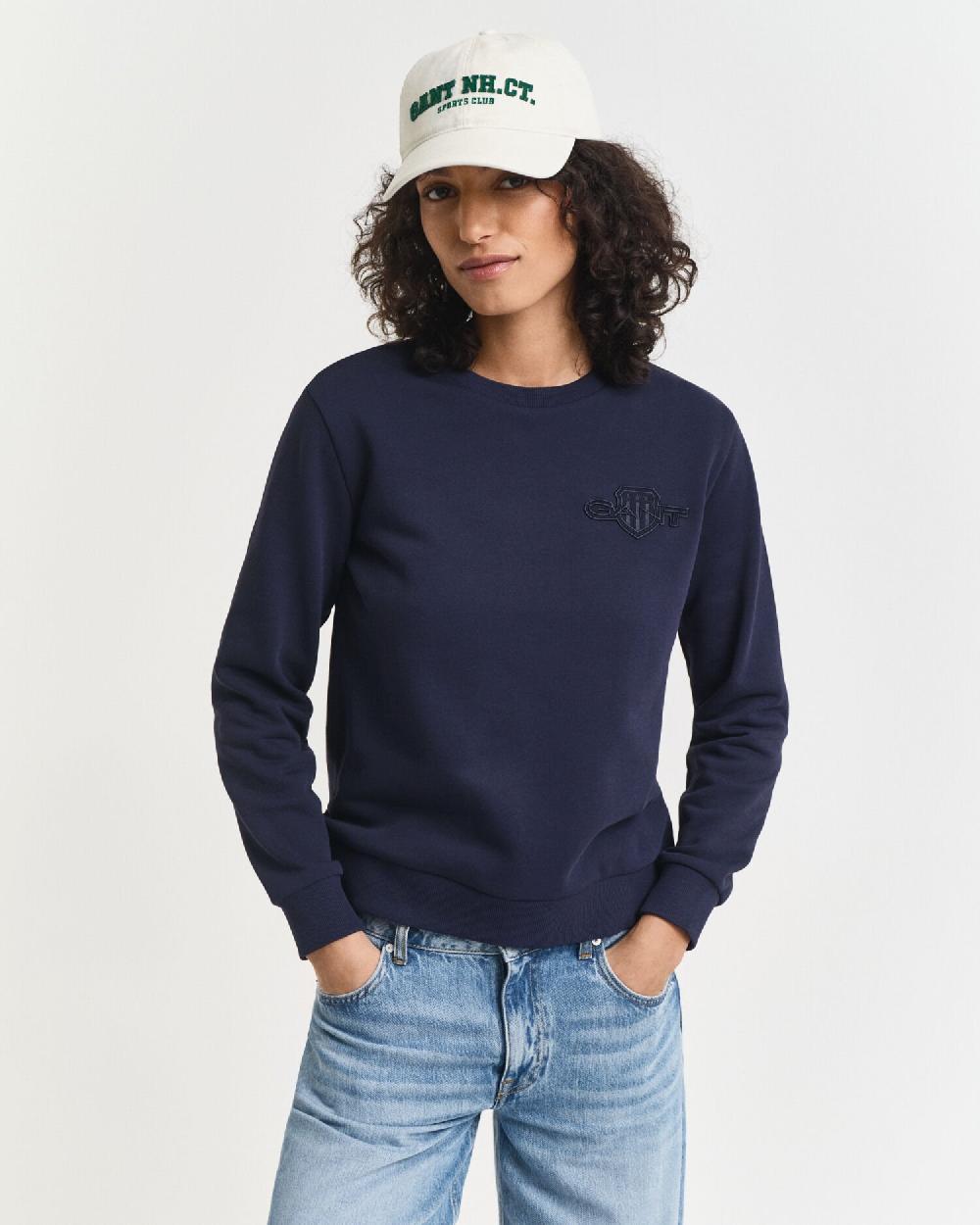 gant Tonal Shield Crew Neck Sweatshirt evening blue