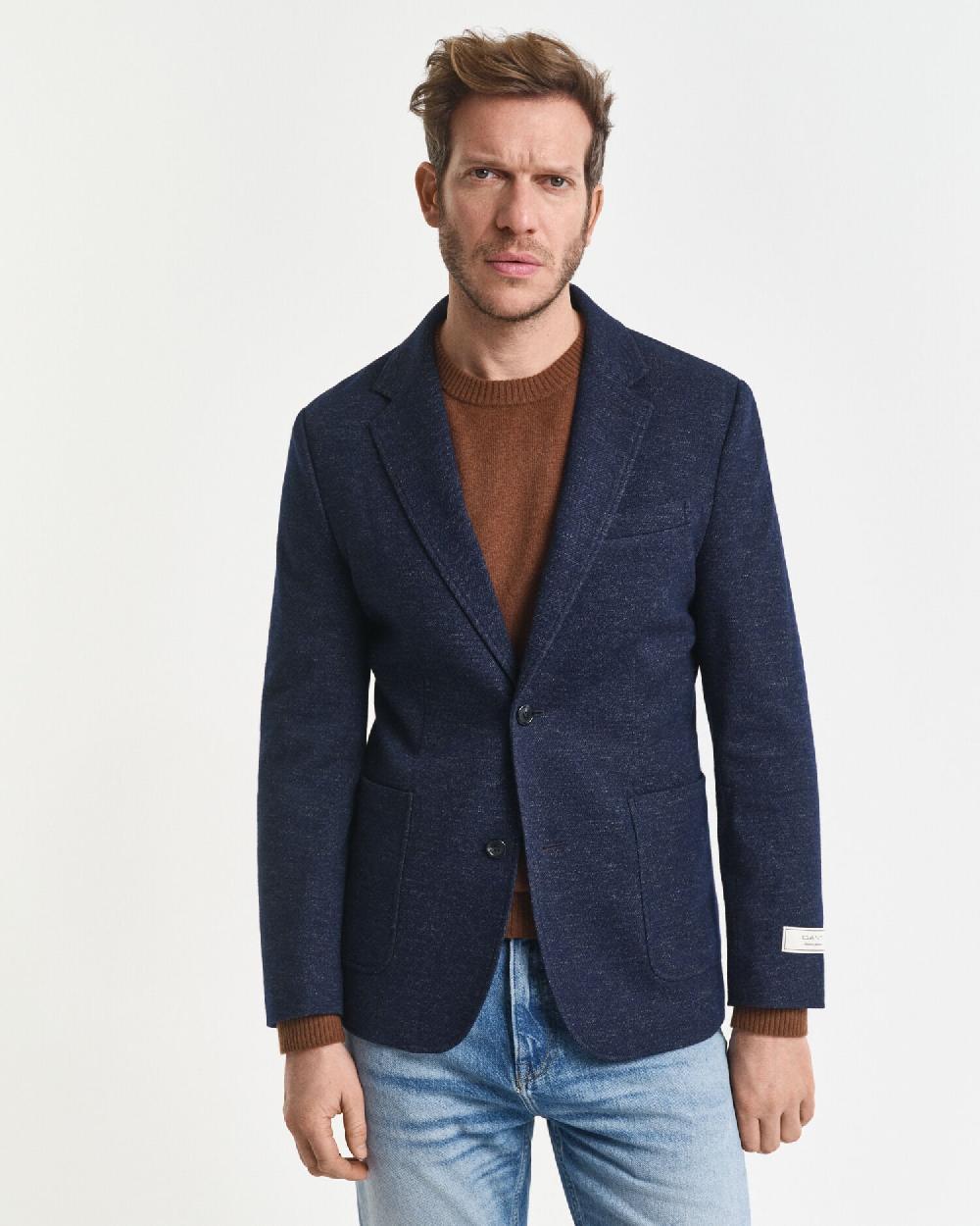 Gant Two-Tone Wool Cotton Jersey Blazer Evening Blue