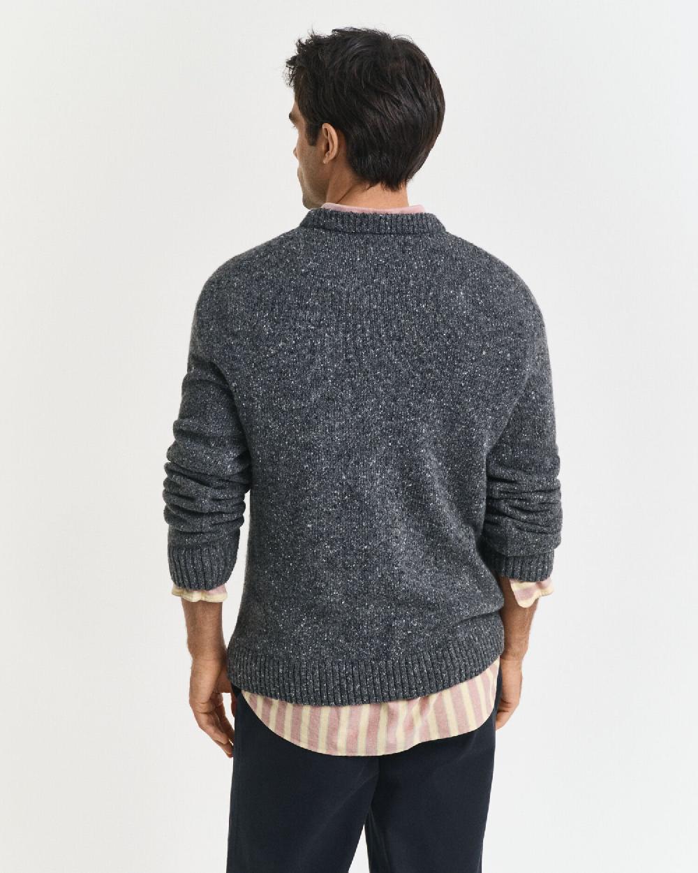 Gant Wool Blend Nepps Crew Neck Sweater Charcoal Melange