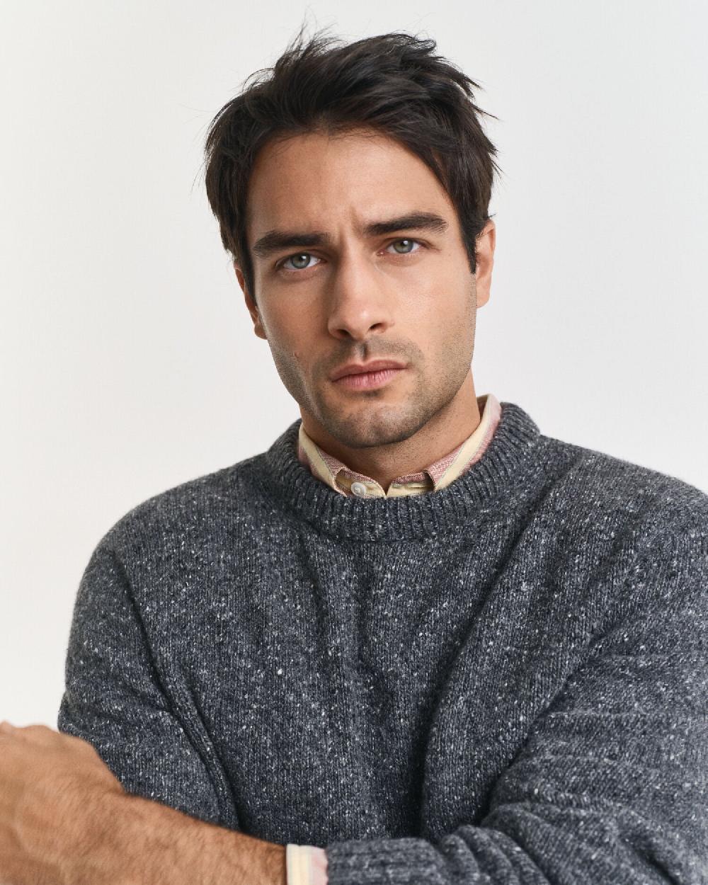 Gant Wool Blend Nepps Crew Neck Sweater Charcoal Melange