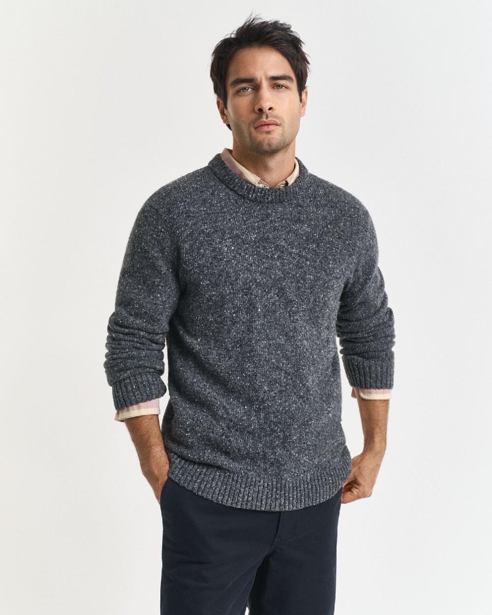 gant Wool Blend Nepps Crew Neck Sweater charcoal melange