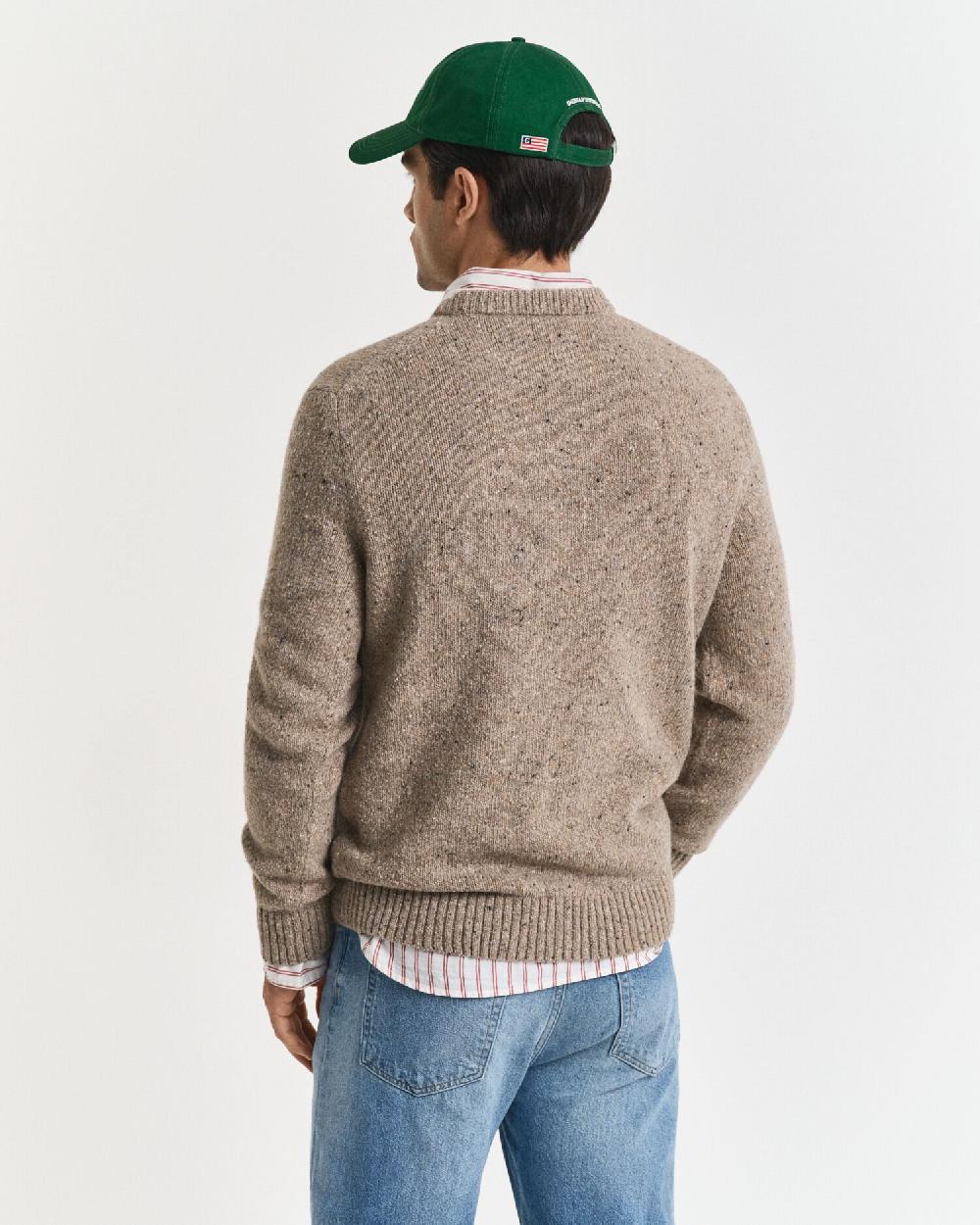 Gant Wool Blend Nepps Crew Neck Sweater Dk Sand Melange