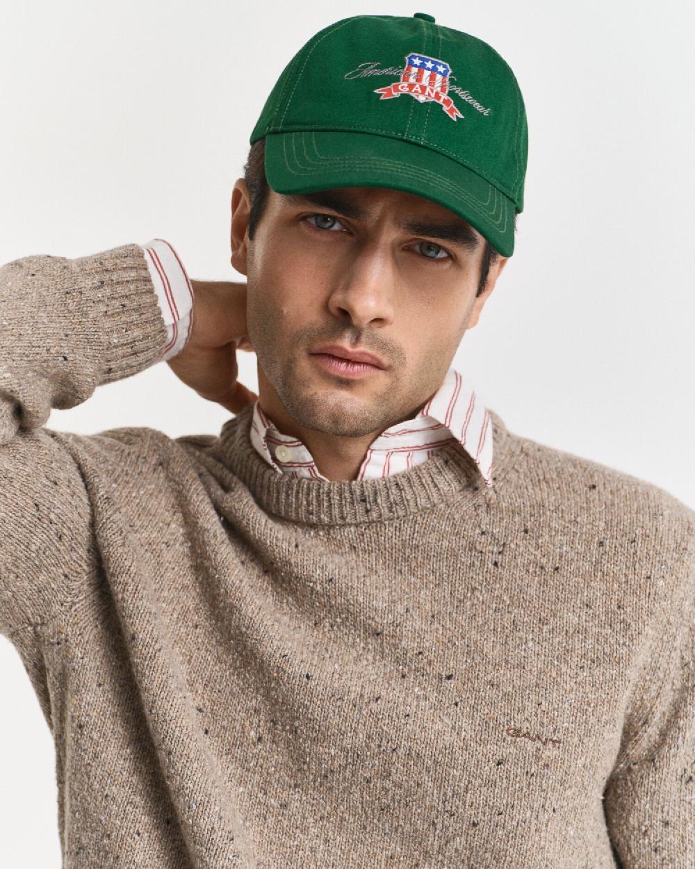 Gant Wool Blend Nepps Crew Neck Sweater Dk Sand Melange