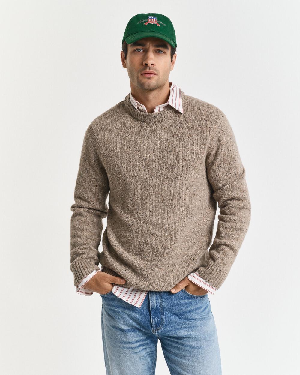 gant Wool Blend Nepps Crew Neck Sweater dk sand melange