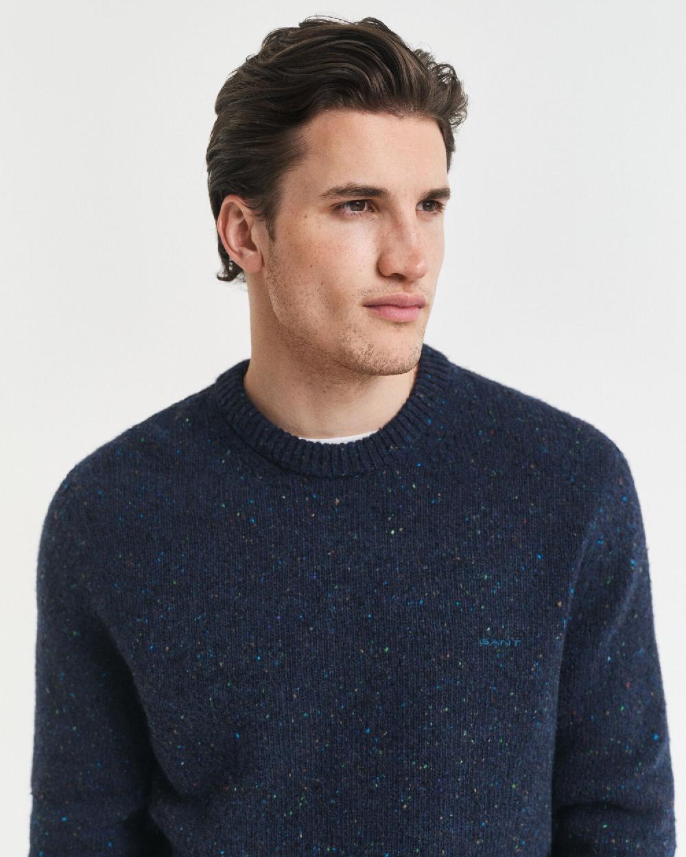 Gant Wool Blend Nepps Crew Neck Sweater Evening Blue