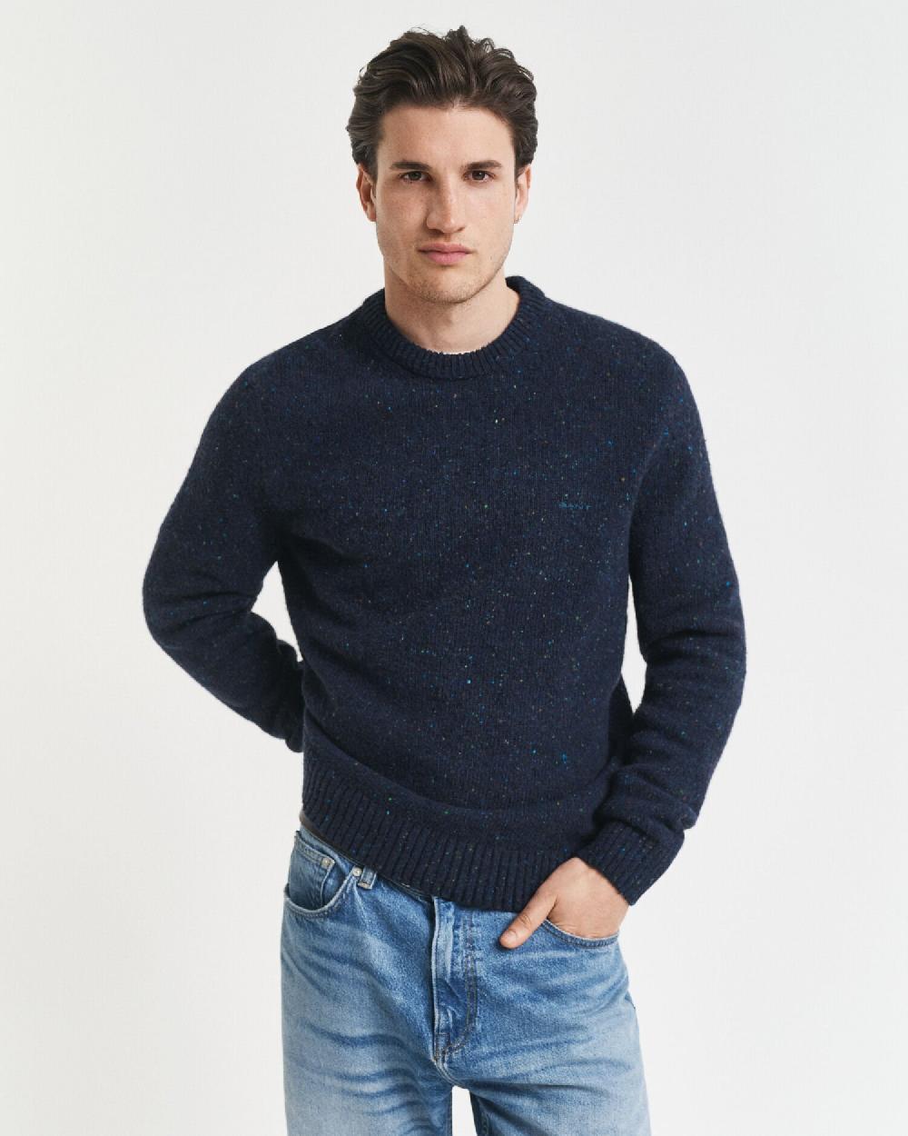 gant Wool Blend Nepps Crew Neck Sweater evening blue