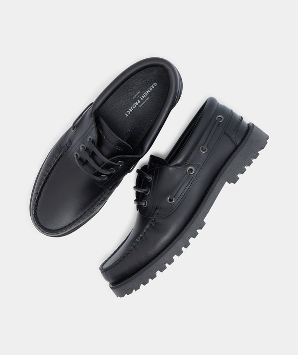 Garment Project Ollie Boat Shoe Black Leather