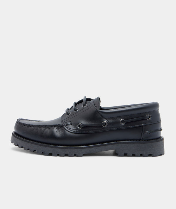 garment project Ollie Boat Shoe Black Leather