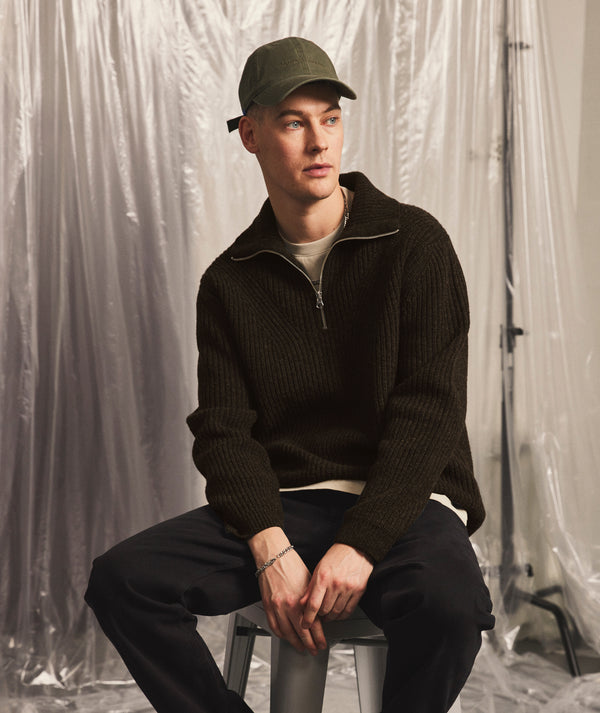 Garment Project Half Zip Wool Knit Dark Taupe Melange