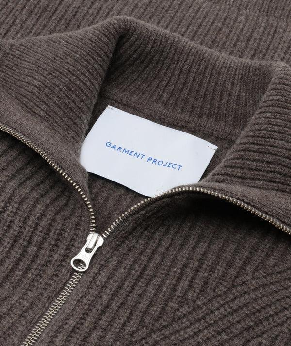 Garment Project Half Zip Wool Knit Dark Taupe Melange