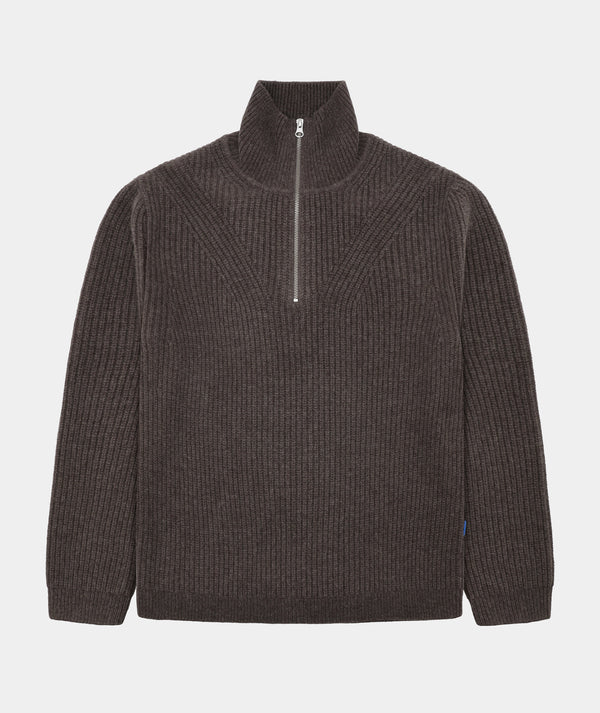garment project Half Zip Wool Knit Dark Taupe Melange