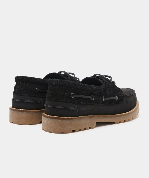 garment Project Ollie Boat Shoe Black Nubuck/Hairy Suede
