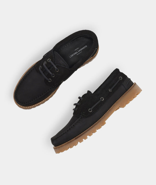 garment Project Ollie Boat Shoe Black Nubuck/Hairy Suede