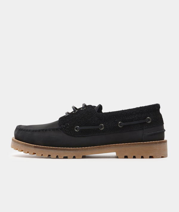 garment project Ollie Boat Shoe Black Nubuck/Hairy Suede