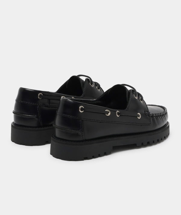 Garment Project Ollie Boat Shoe Black Polido Leather