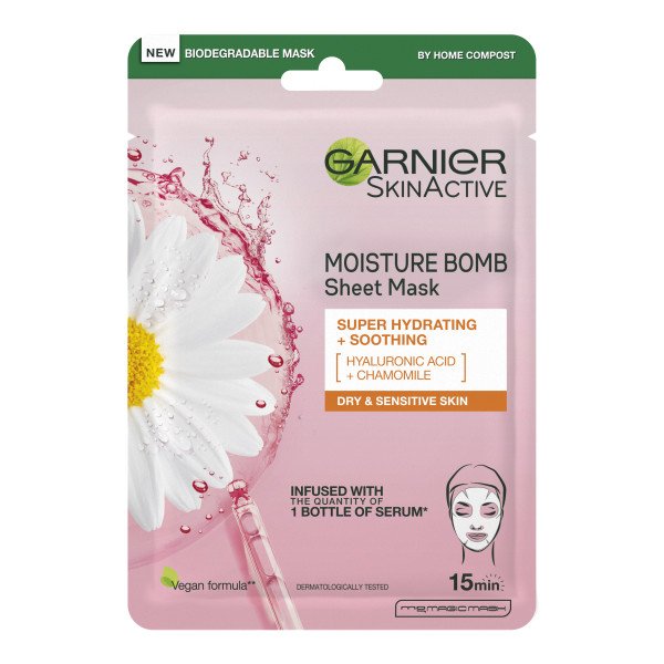 Garnier Moisture Bomb Moisture Bomb Camomile Hydrating Face Sheet Mask For Dry And Sensitive Skin