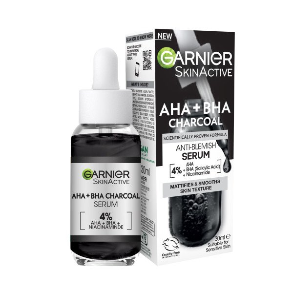 Garnier SkinActive 4% AHA + BHA & Niacinamide Charcoal Face Serum