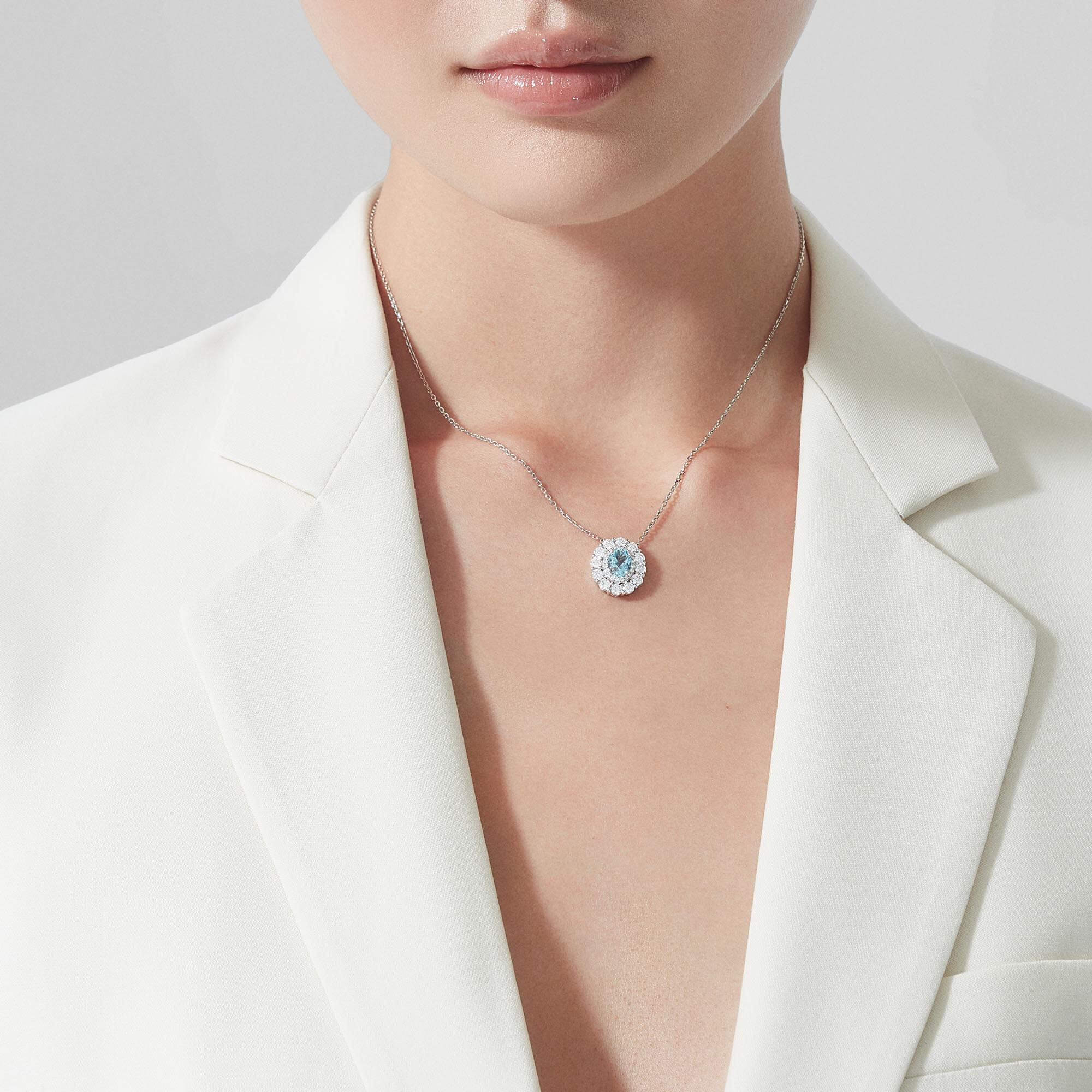 Garrard 1735 Double Cluster Aquamarine Pendant In Platinum With Diamonds