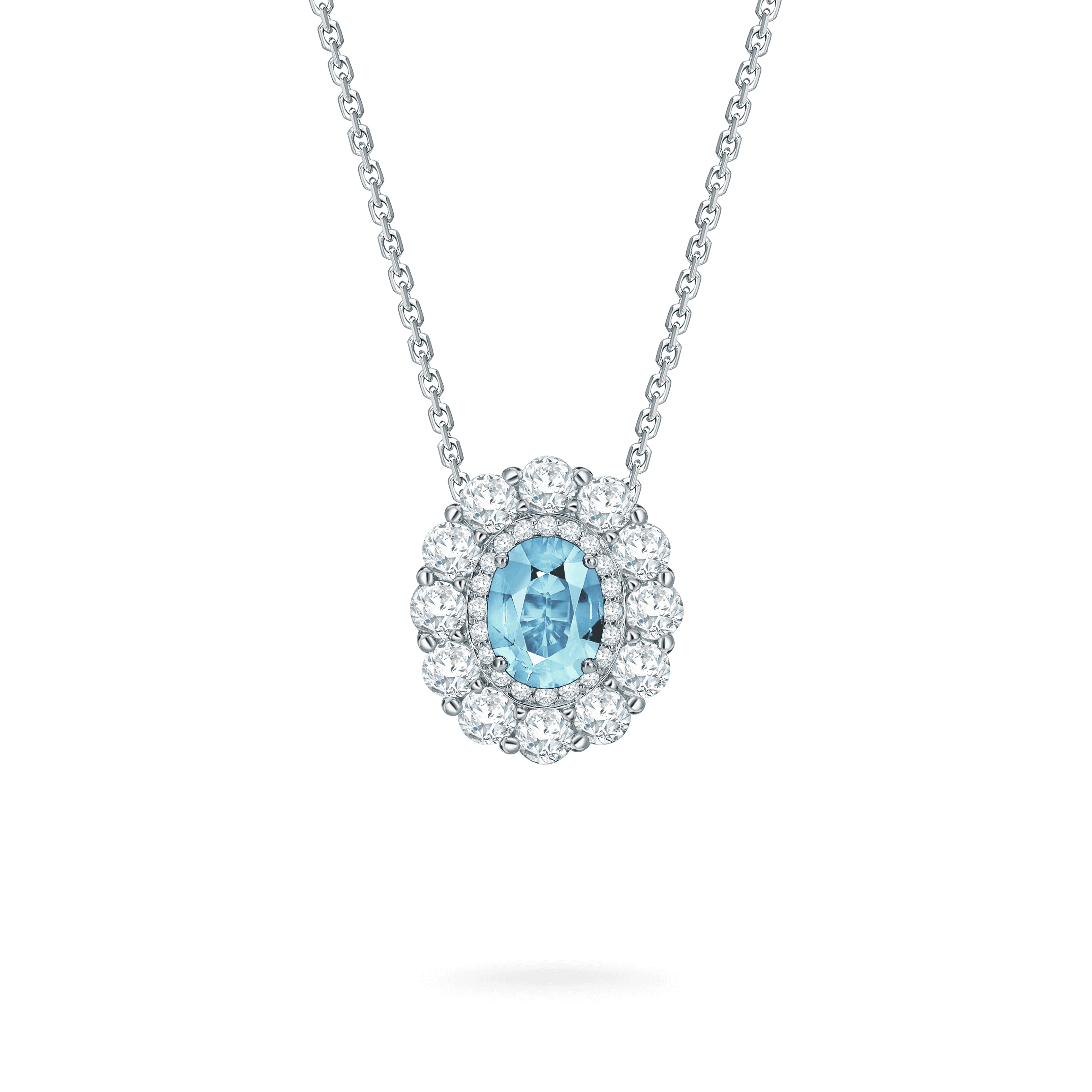 garrard 1735 Double Cluster Aquamarine Pendant In Platinum with Diamonds