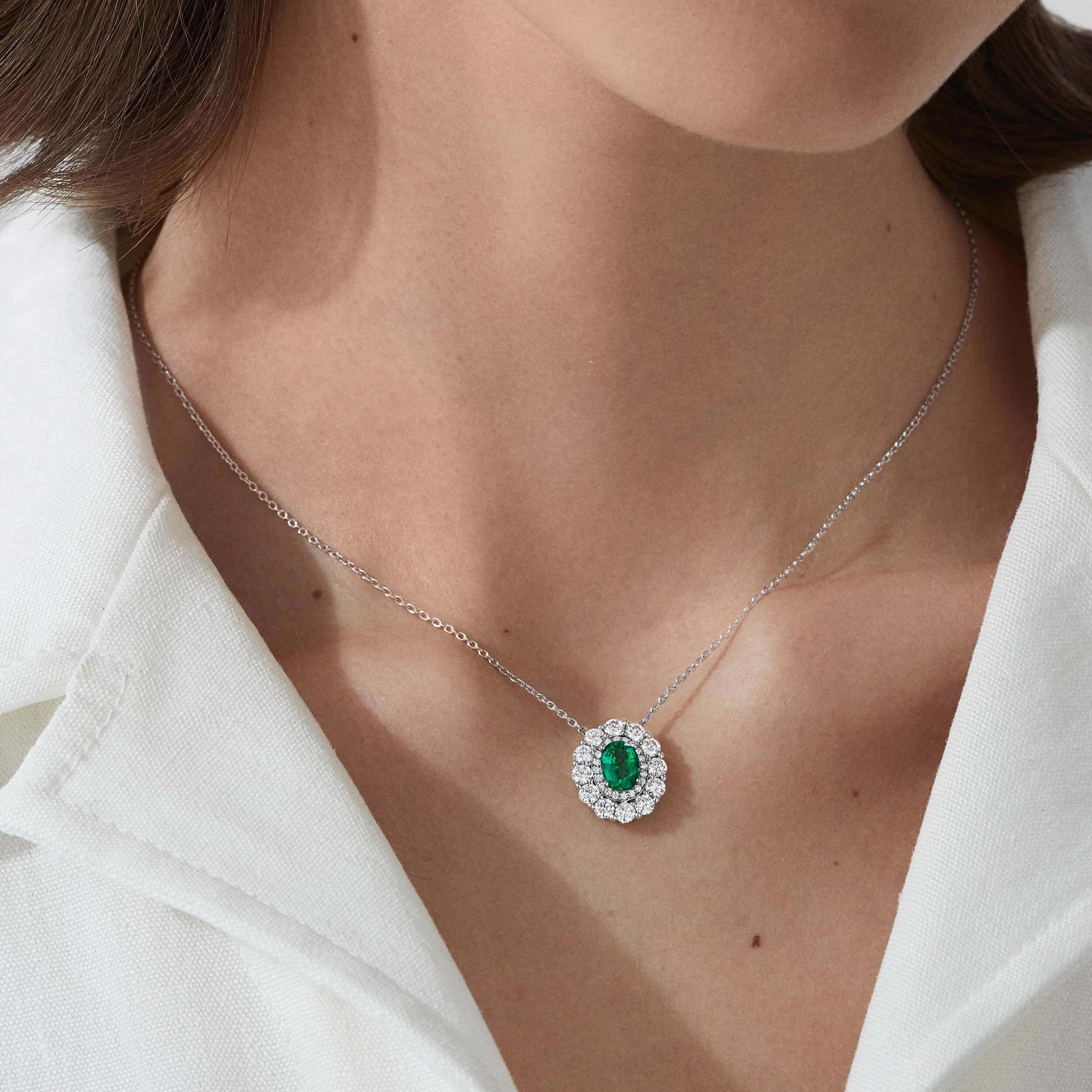 Garrard 1735 Double Cluster Emerald Pendant In Platinum With Diamonds