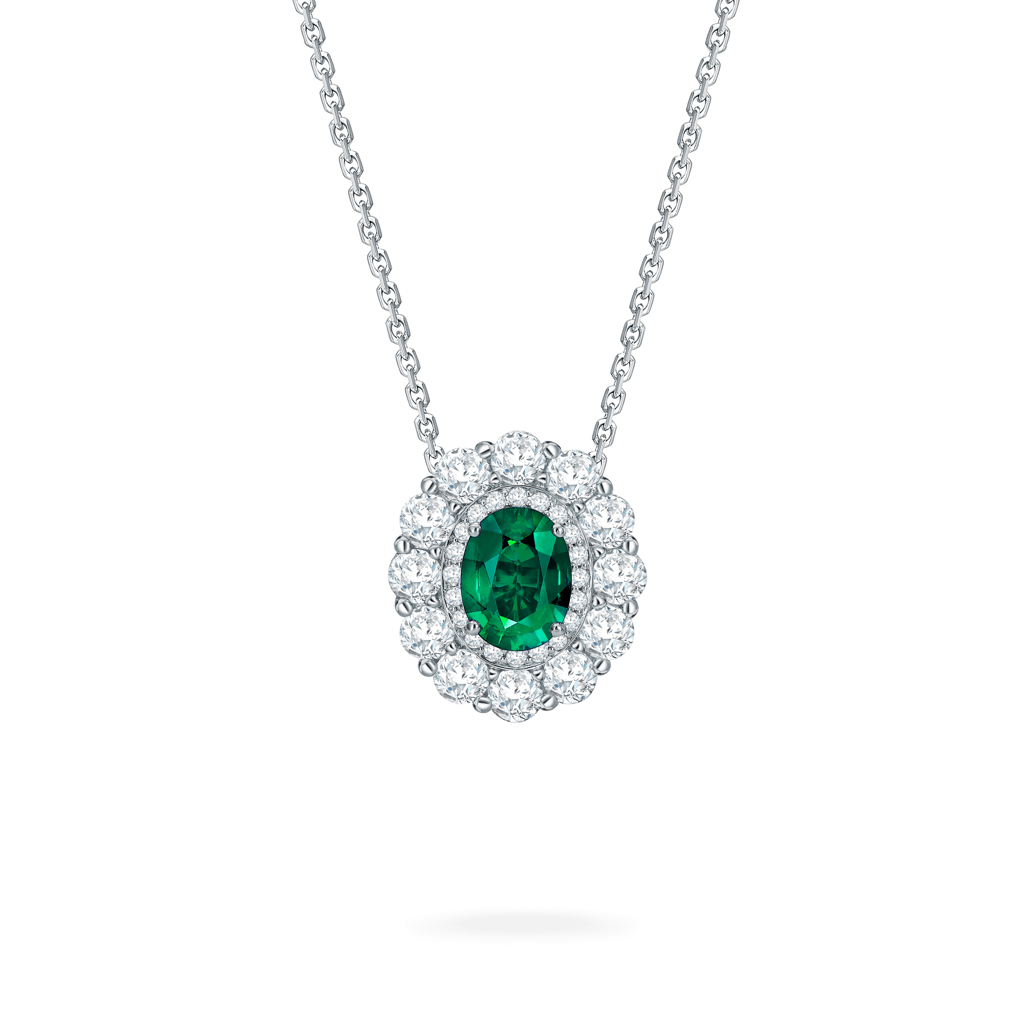 garrard 1735 Double Cluster Emerald Pendant In Platinum with Diamonds