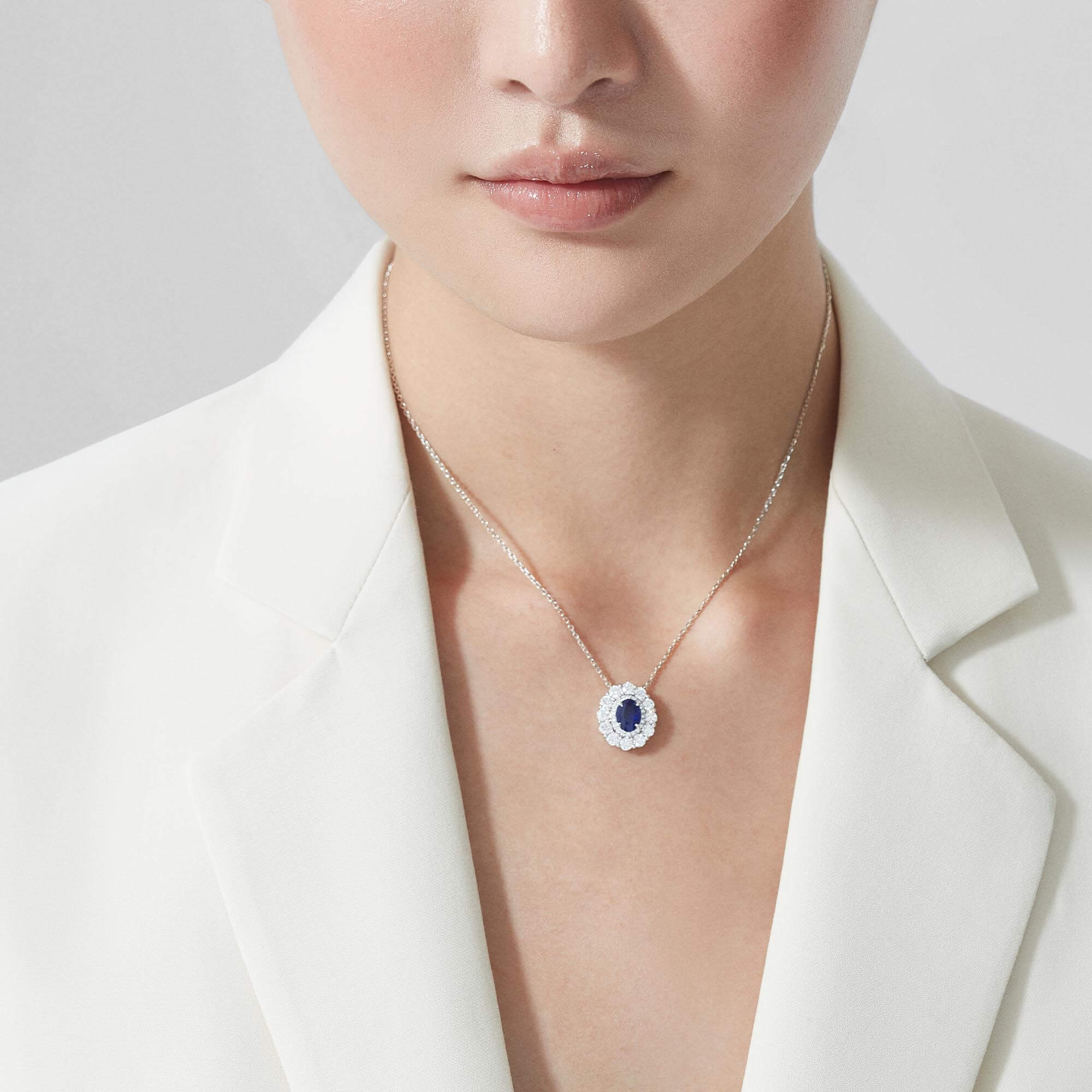 Garrard 1735 Double Cluster Sapphire Pendant In Platinum With Diamonds