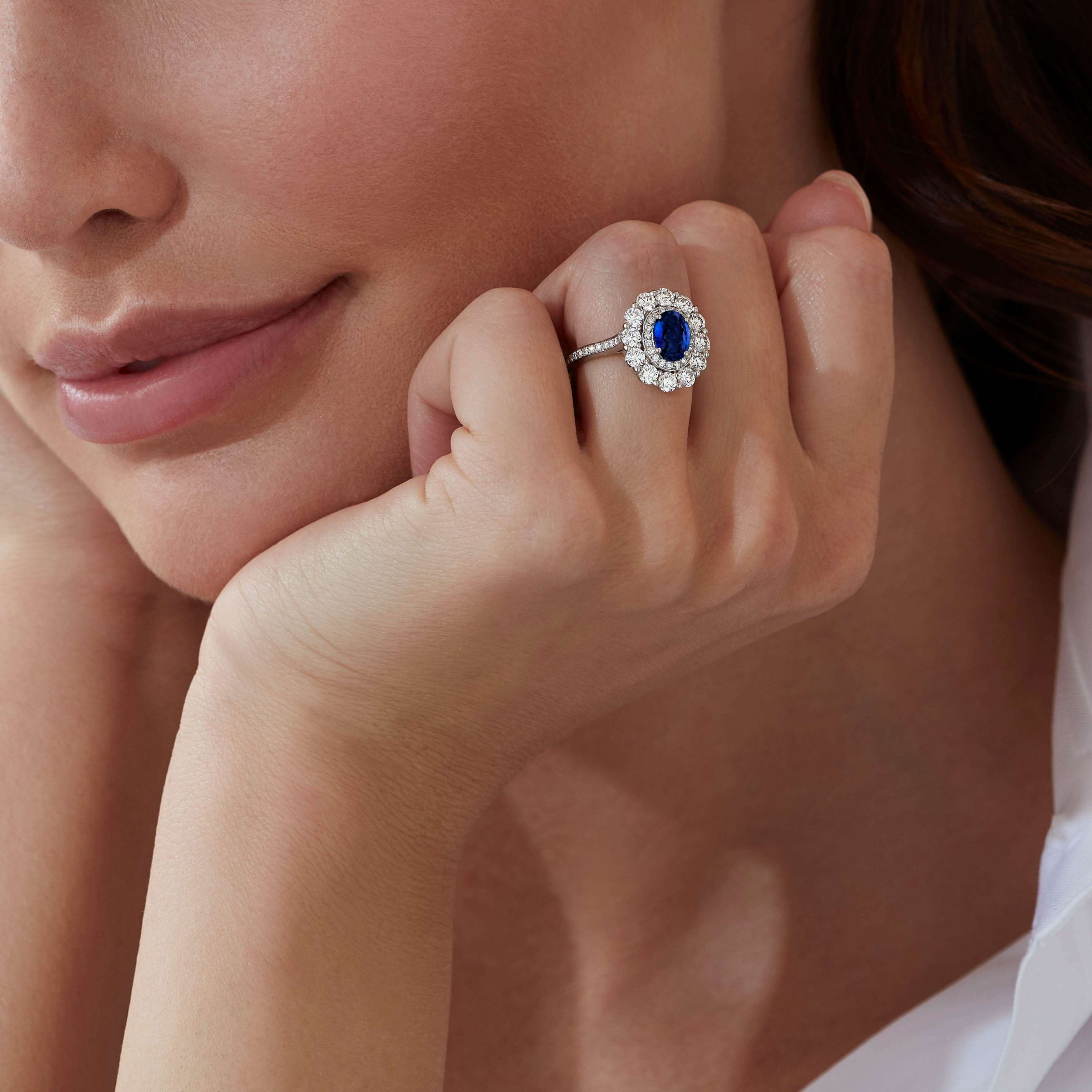 Garrard 1735 Double Cluster Sapphire Ring In Platinum With Diamonds