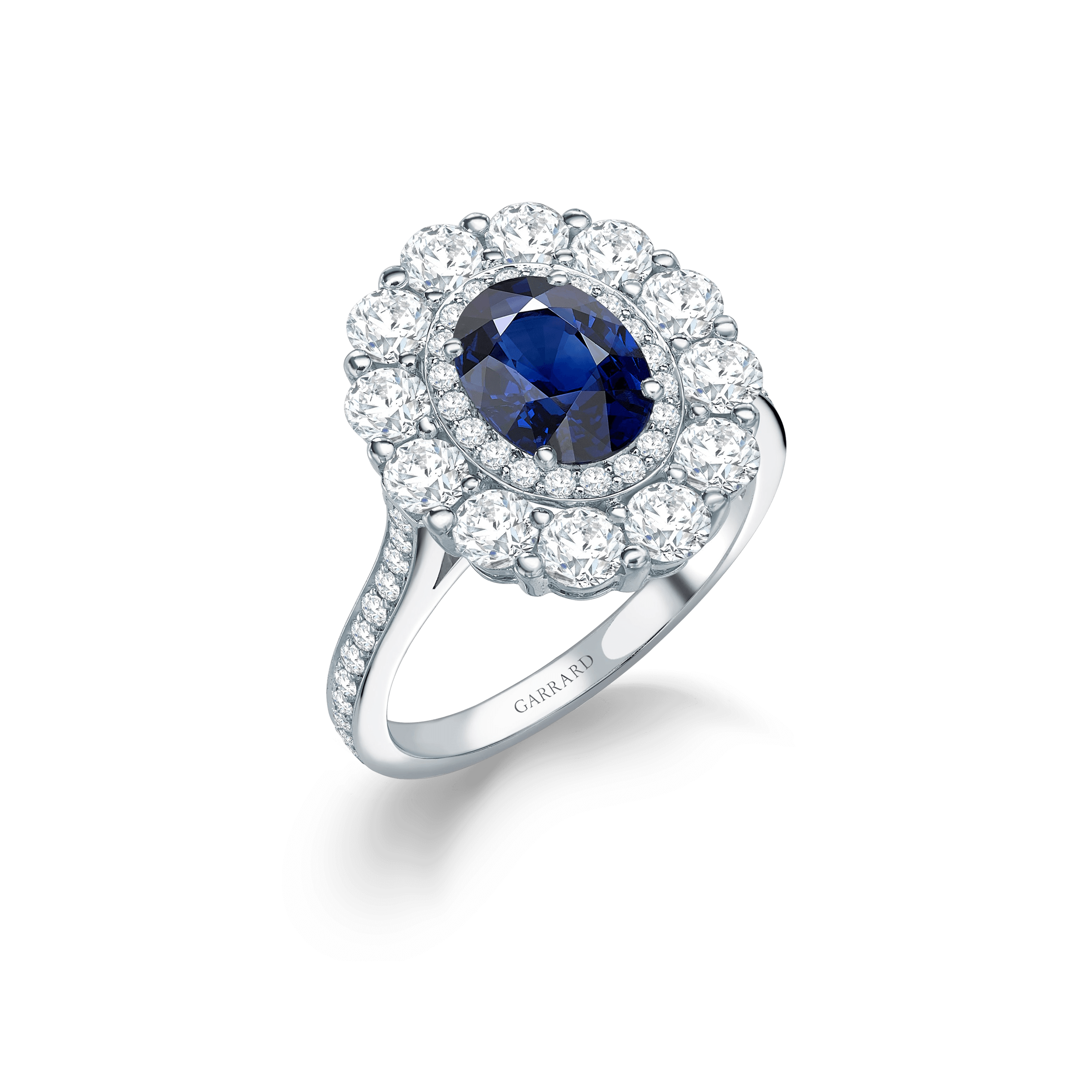 garrard 1735 Double Cluster Sapphire Ring In Platinum with Diamonds
