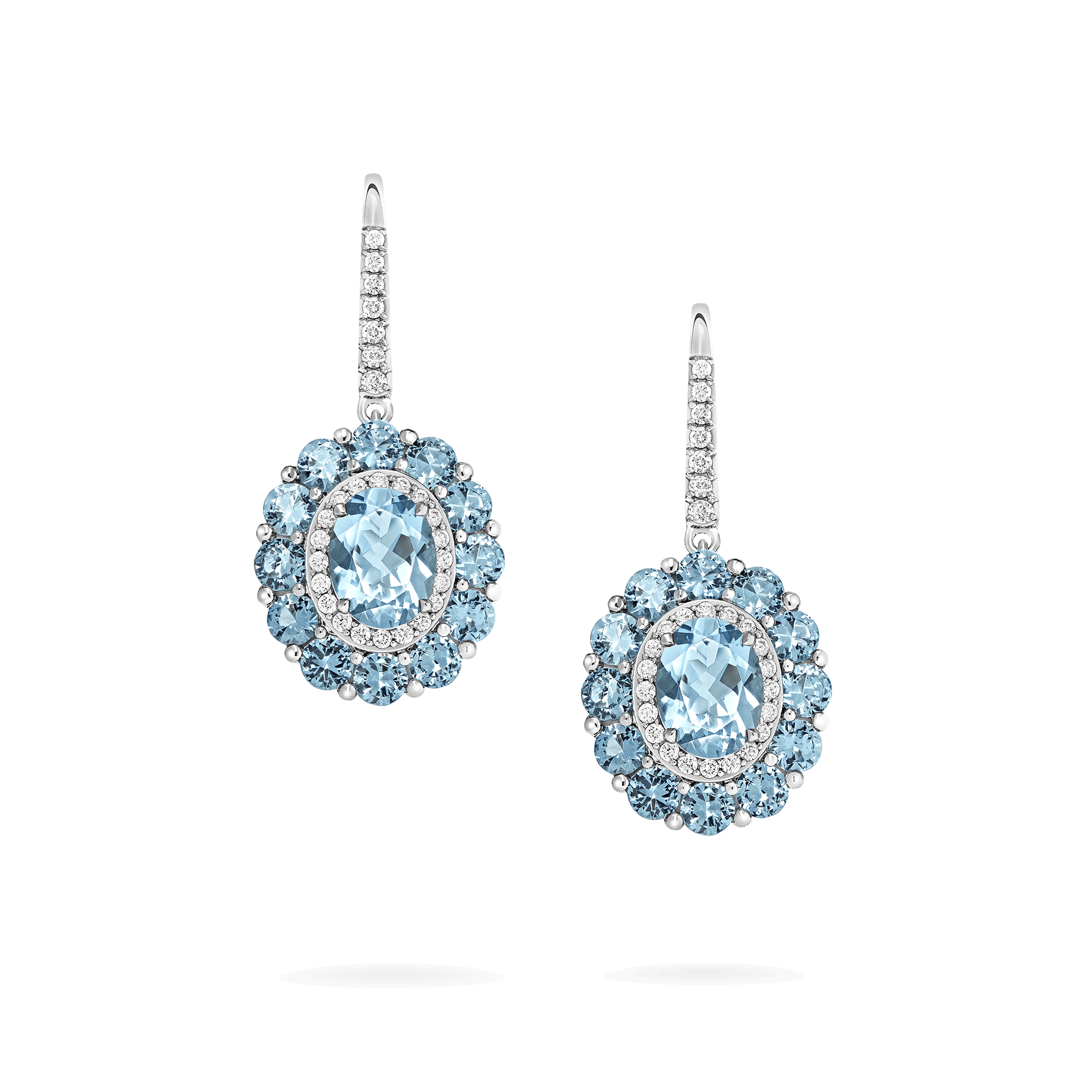 garrard 1735 Double Colour Cluster Aquamarine Drop Earrings In Platinum with Diamonds