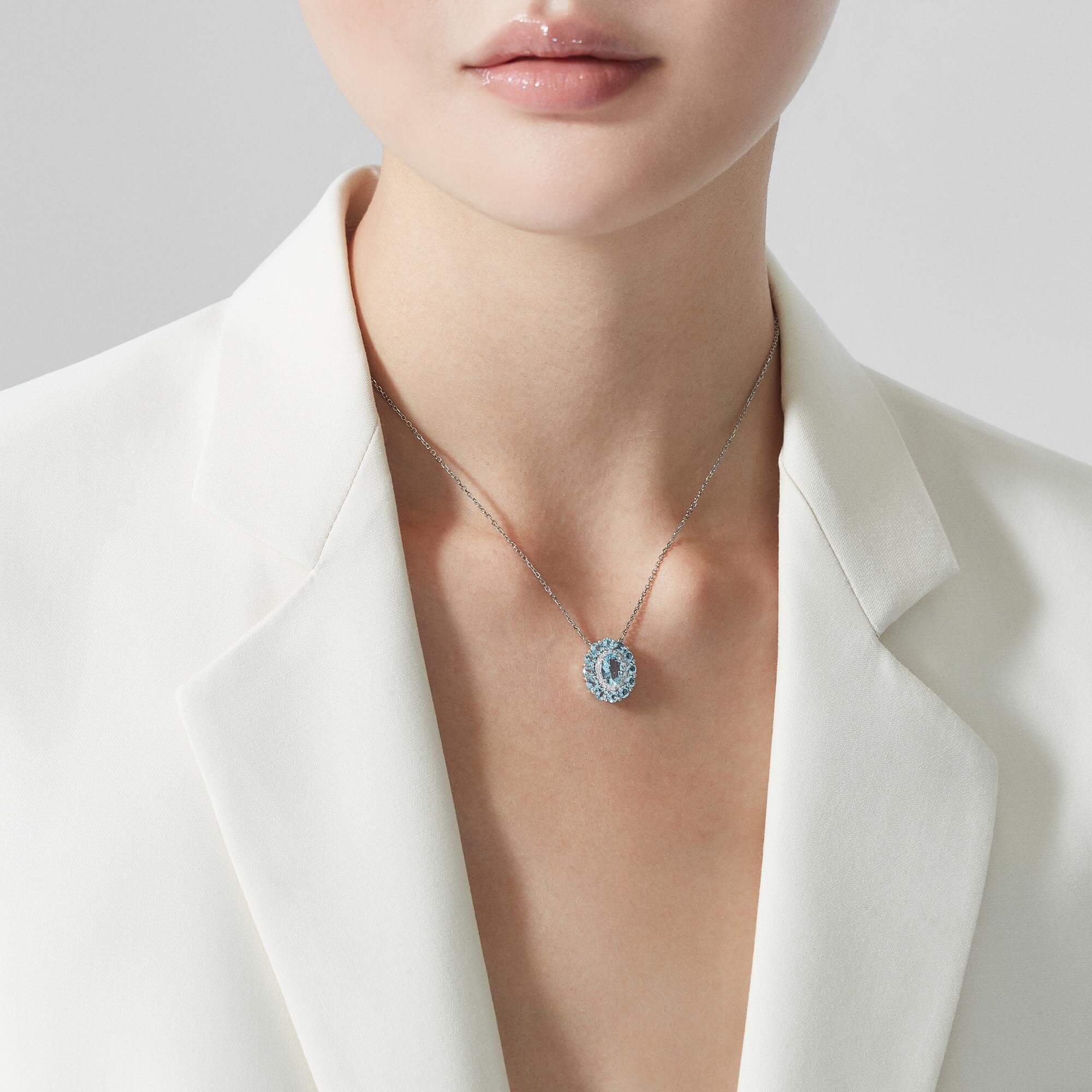 Garrard 1735 Double Colour Cluster Aquamarine Pendant In Platinum With Diamonds