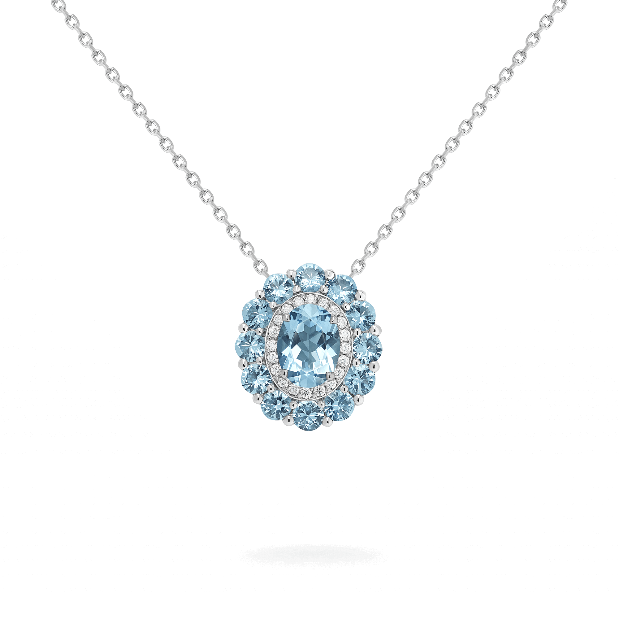 garrard 1735 Double Colour Cluster Aquamarine Pendant In Platinum with Diamonds