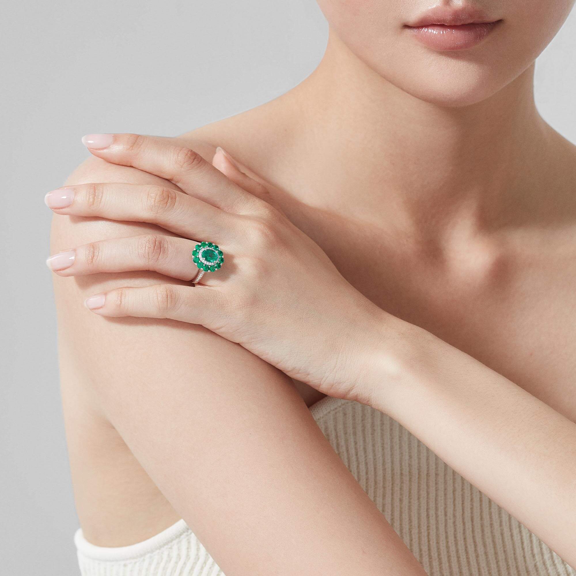 Garrard 1735 Double Colour Cluster Emerald Ring In Platinum With Diamonds