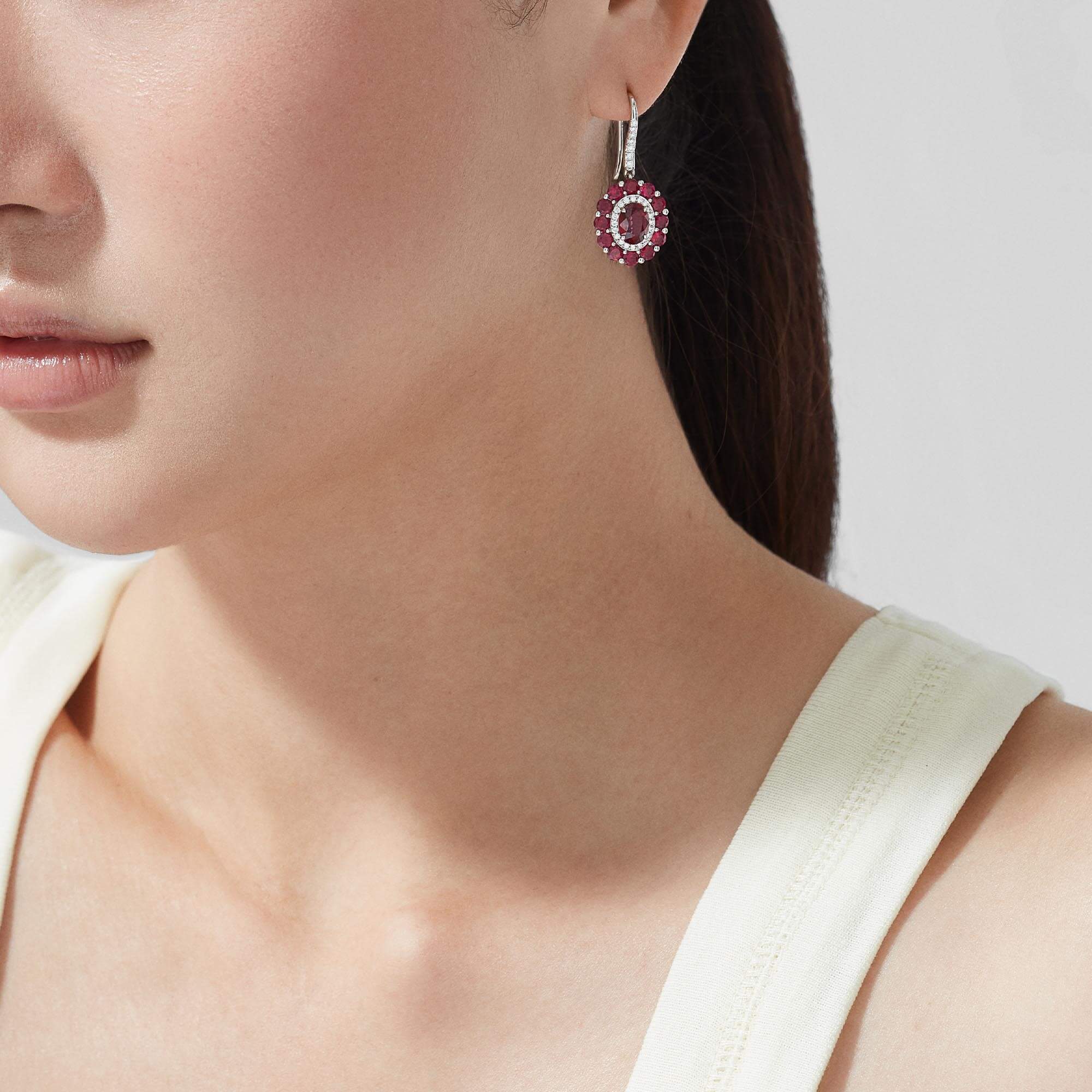 Garrard 1735 Double Colour Cluster Ruby Drop Earrings In Platinum With Diamonds