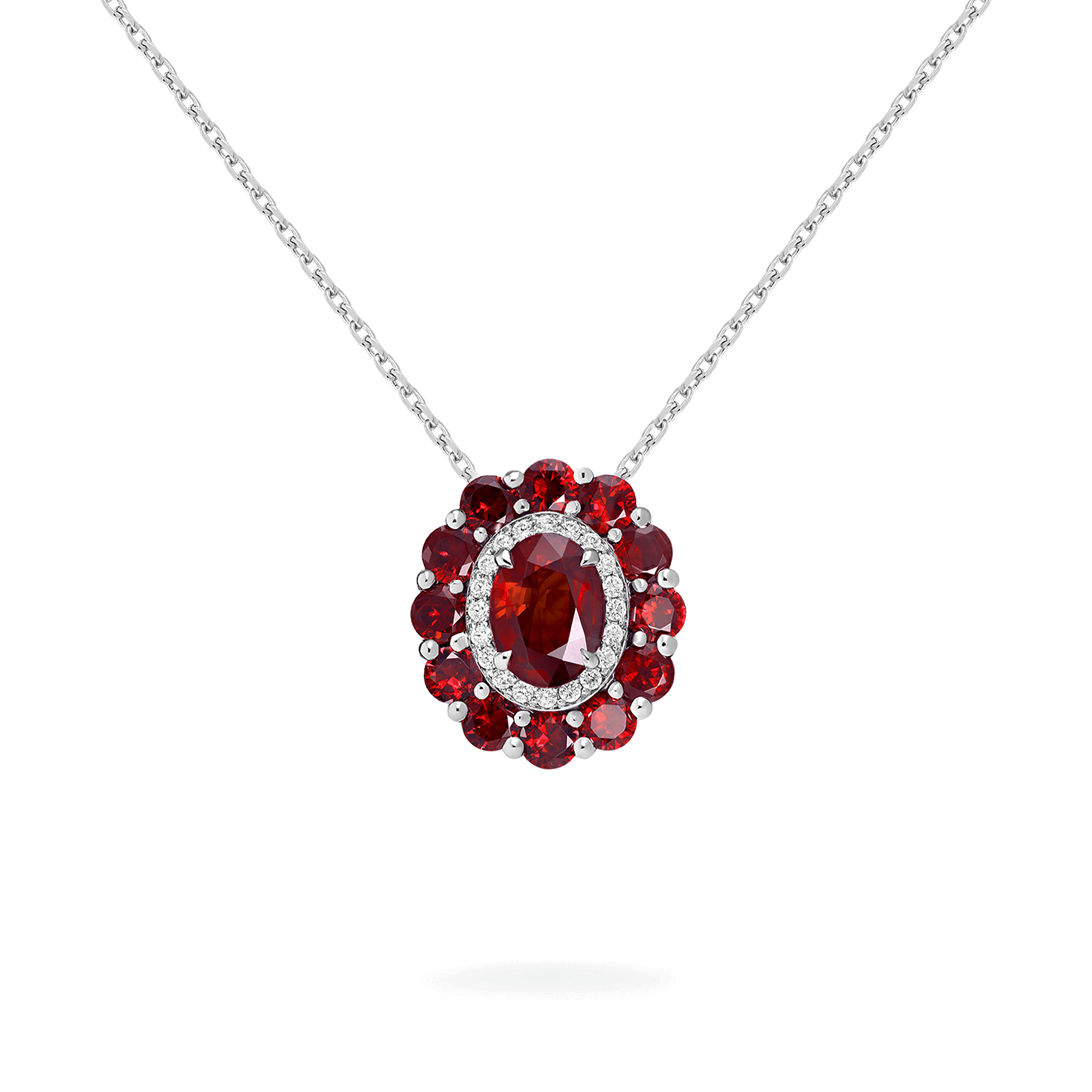 garrard 1735 Double Colour Cluster Ruby Pendant In Platinum with Diamonds