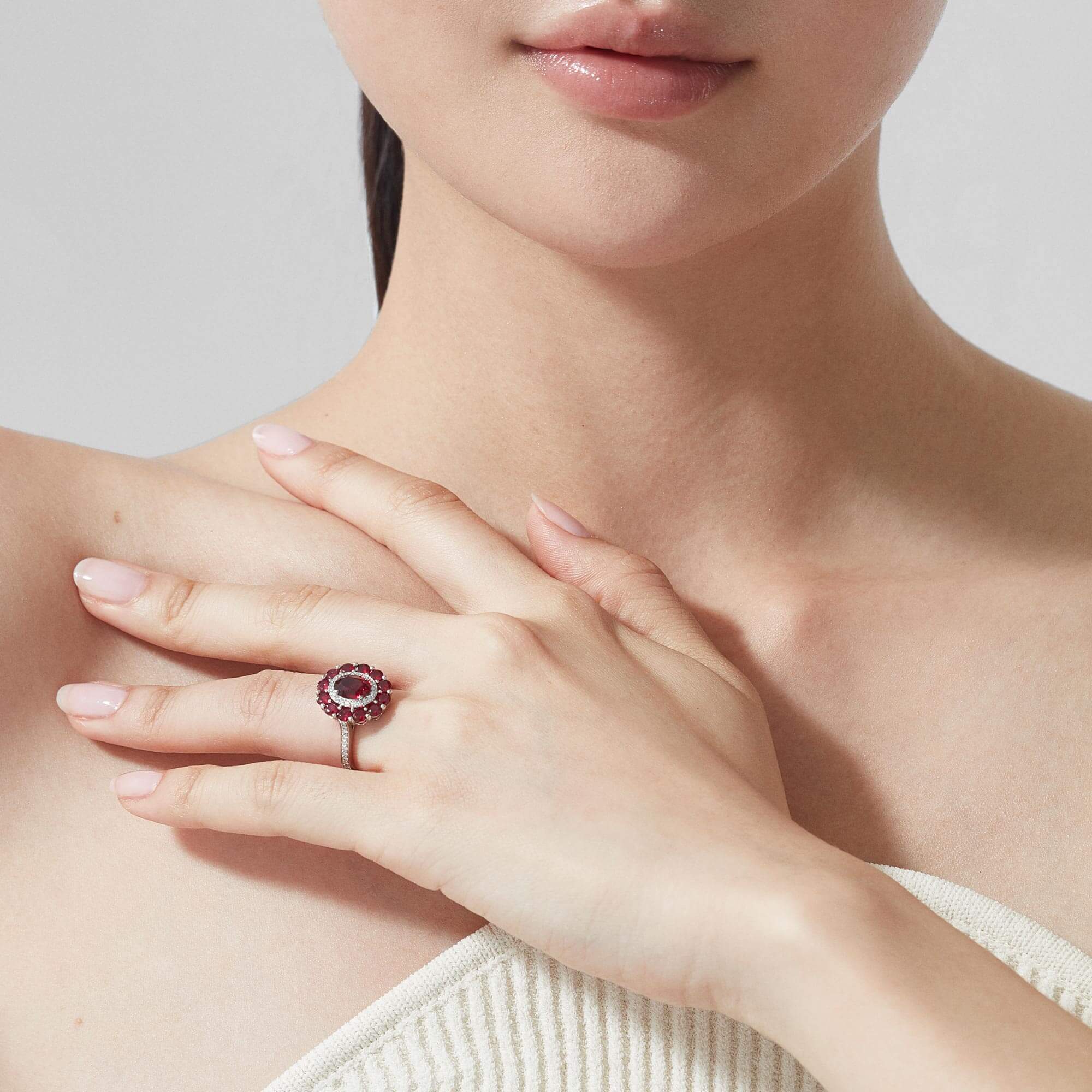 Garrard 1735 Double Colour Cluster Ruby Ring In Platinum With Diamonds