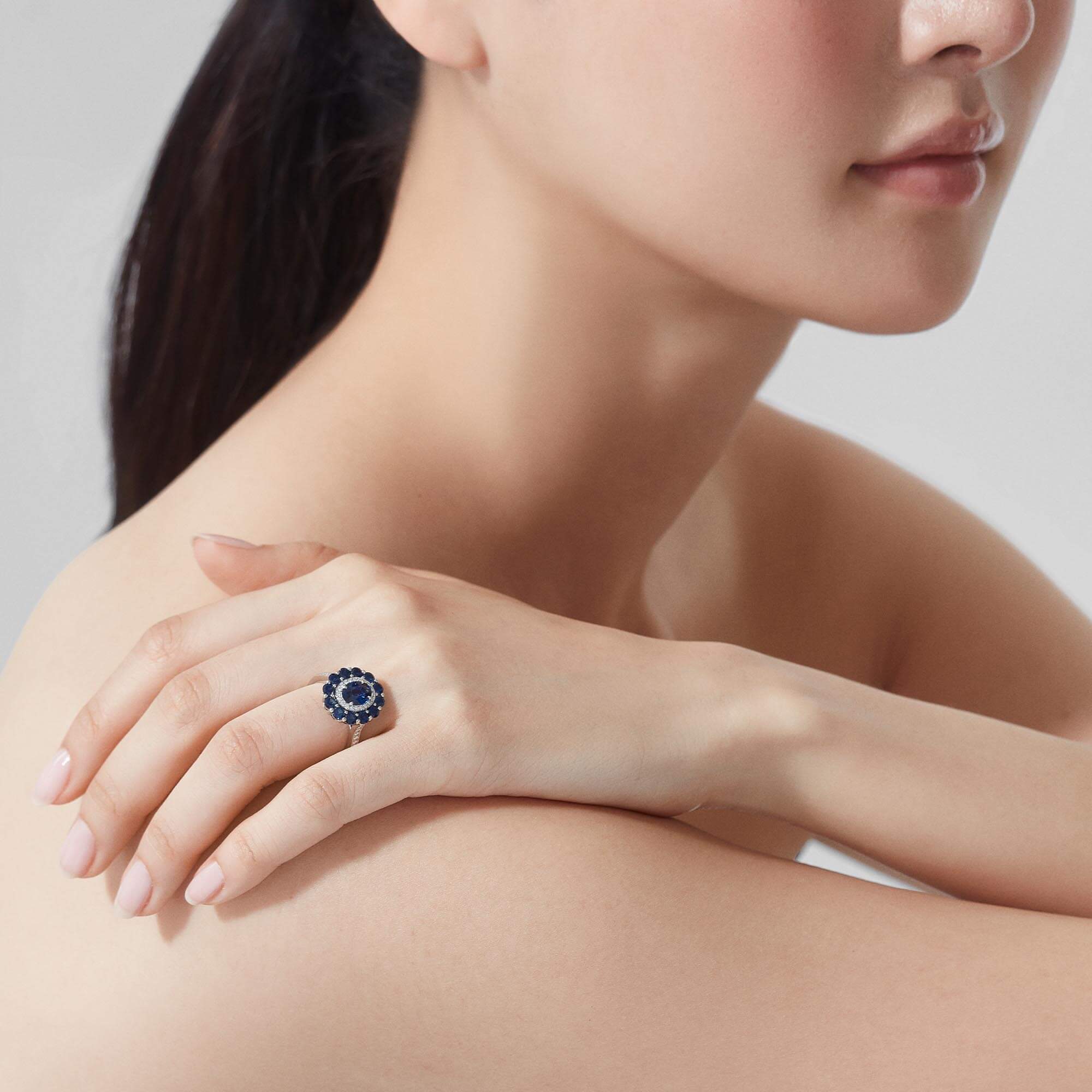 Garrard 1735 Double Colour Cluster Sapphire Ring In Platinum With Diamonds