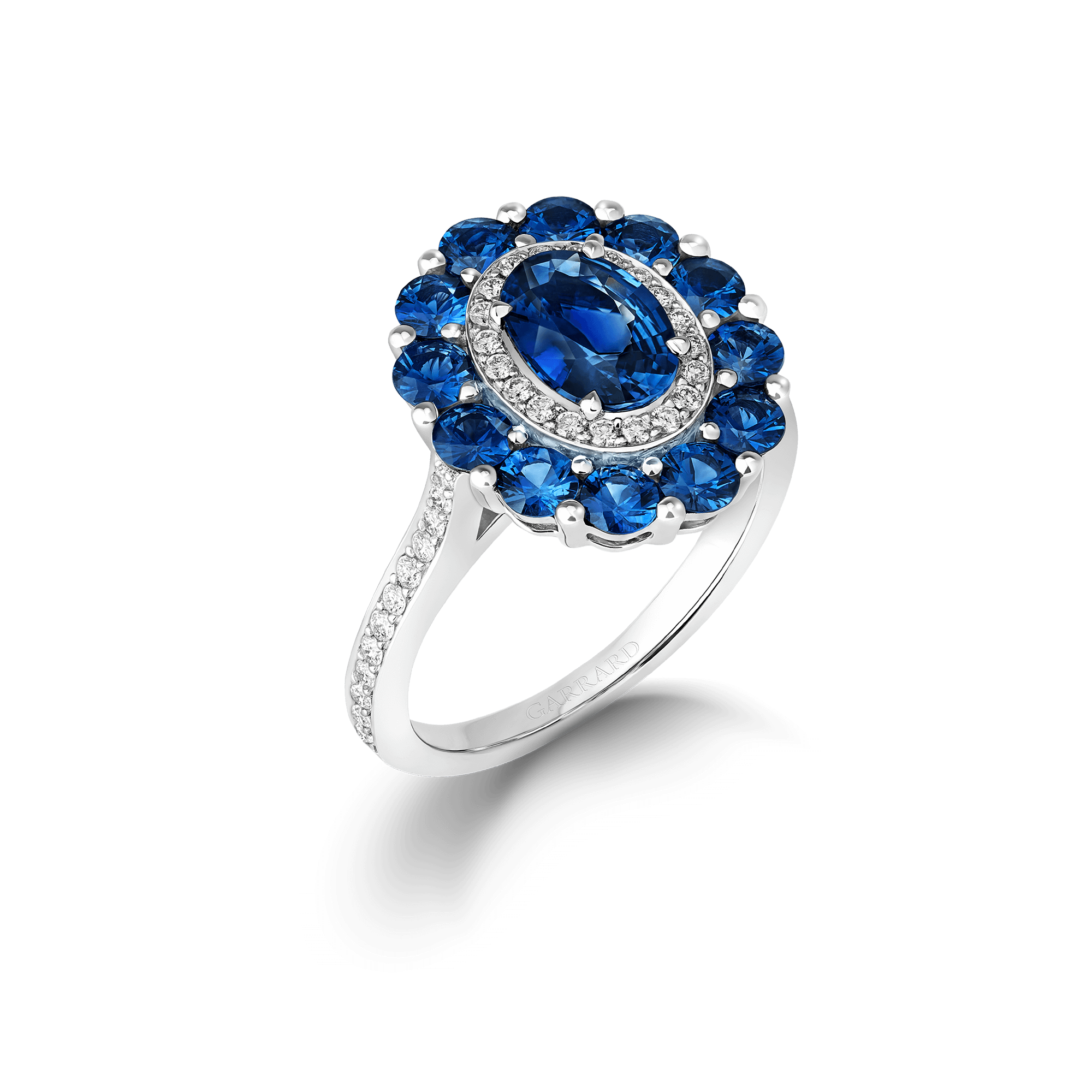 garrard 1735 Double Colour Cluster Sapphire Ring In Platinum with Diamonds