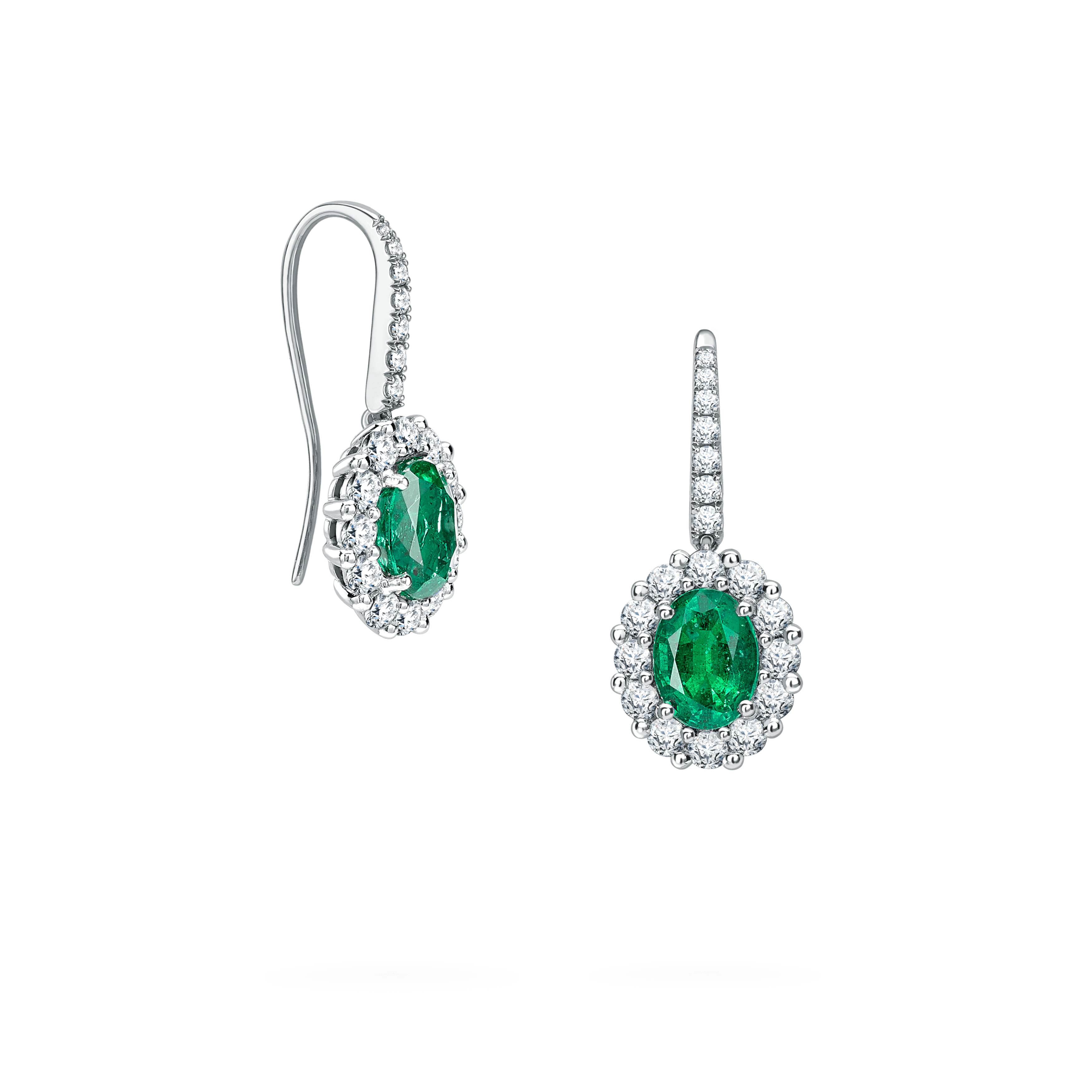 garrard 1735 Emerald Drop Earrings In Platinum with Diamonds