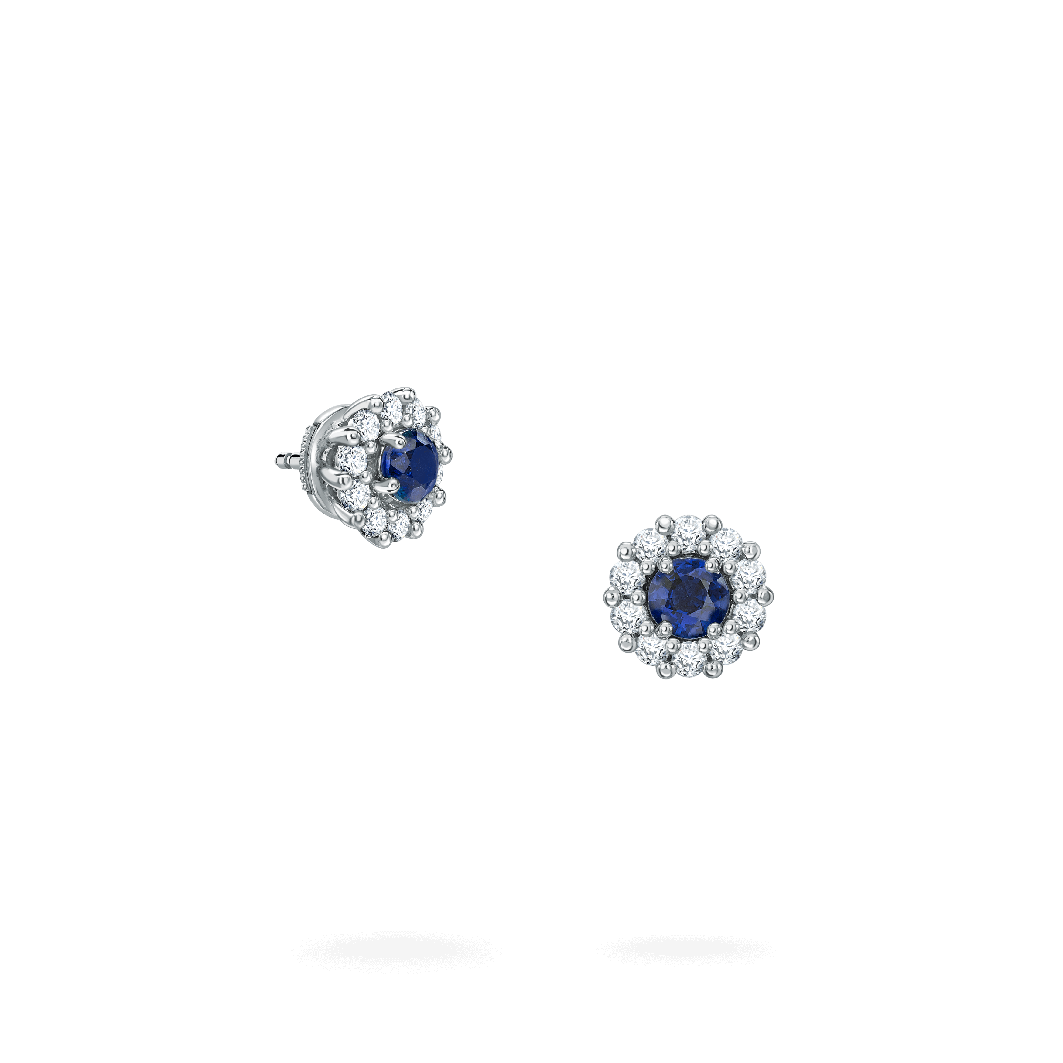 garrard 1735 Round Sapphire Stud Earrings In Platinum with Diamonds