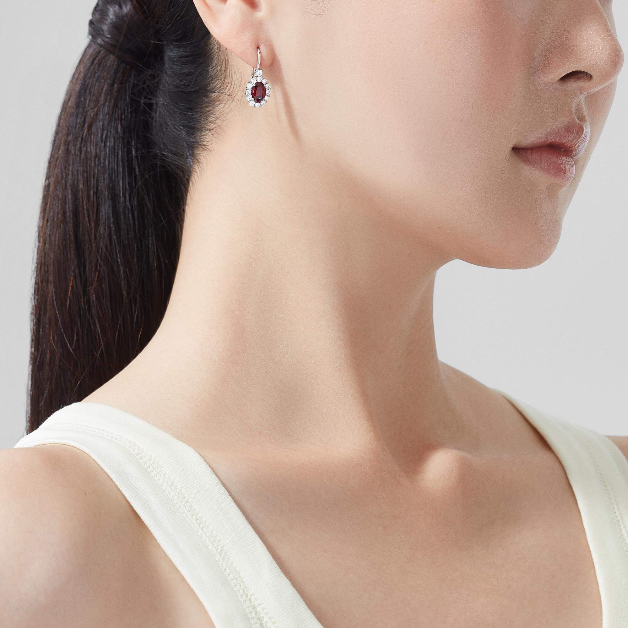 Garrard 1735 Ruby Drop Earrings In Platinum With Diamonds