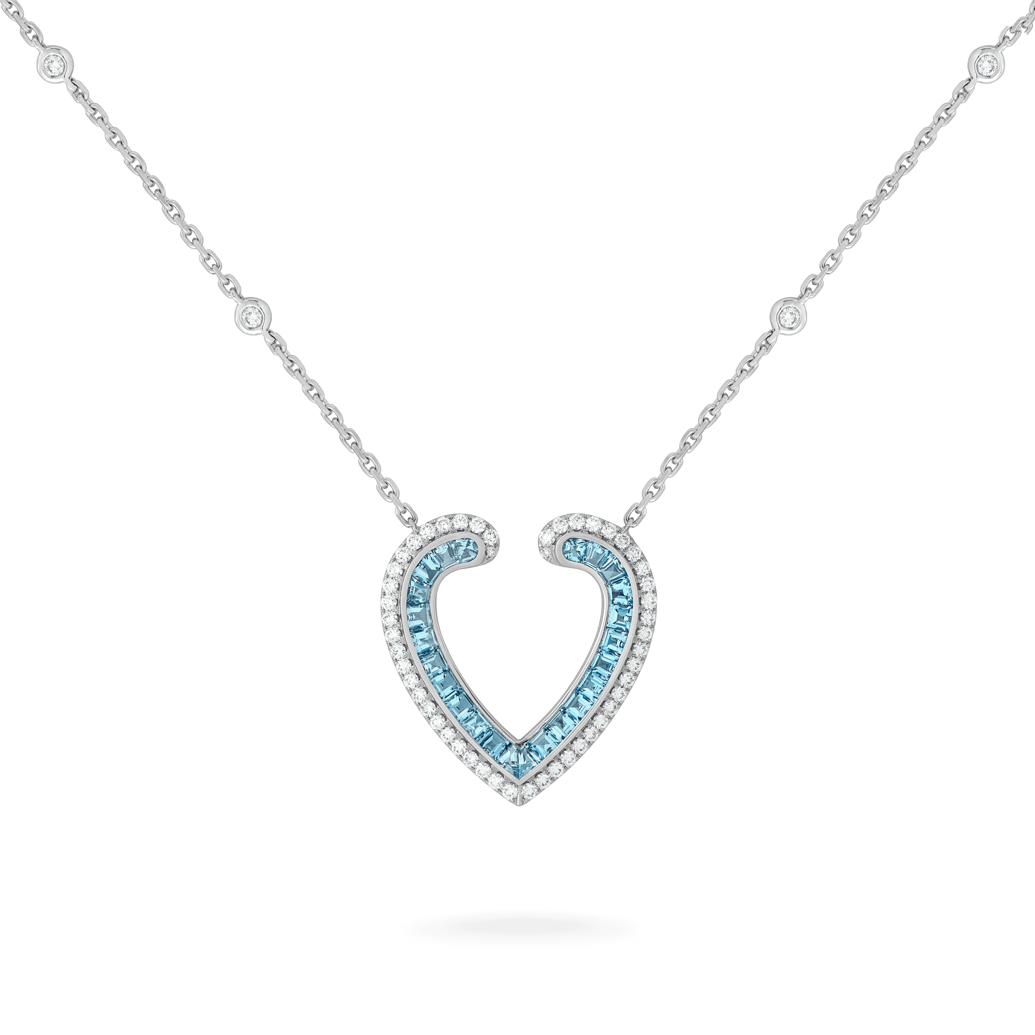 garrard Aloria Calibré Cut Aquamarine Pendant In 18ct White Gold with Diamonds