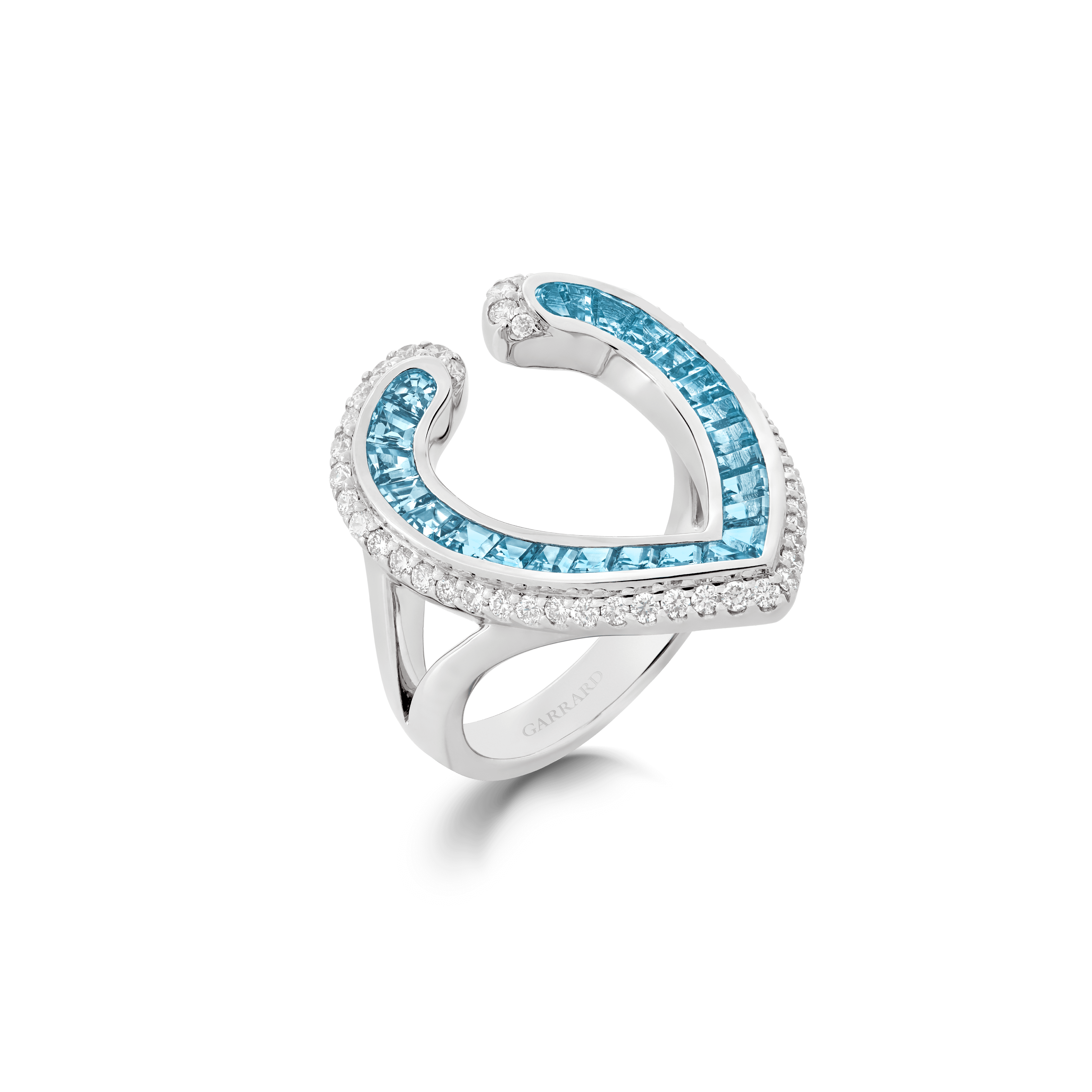 garrard Aloria Calibré Cut Aquamarine Ring In 18ct White Gold with Diamonds