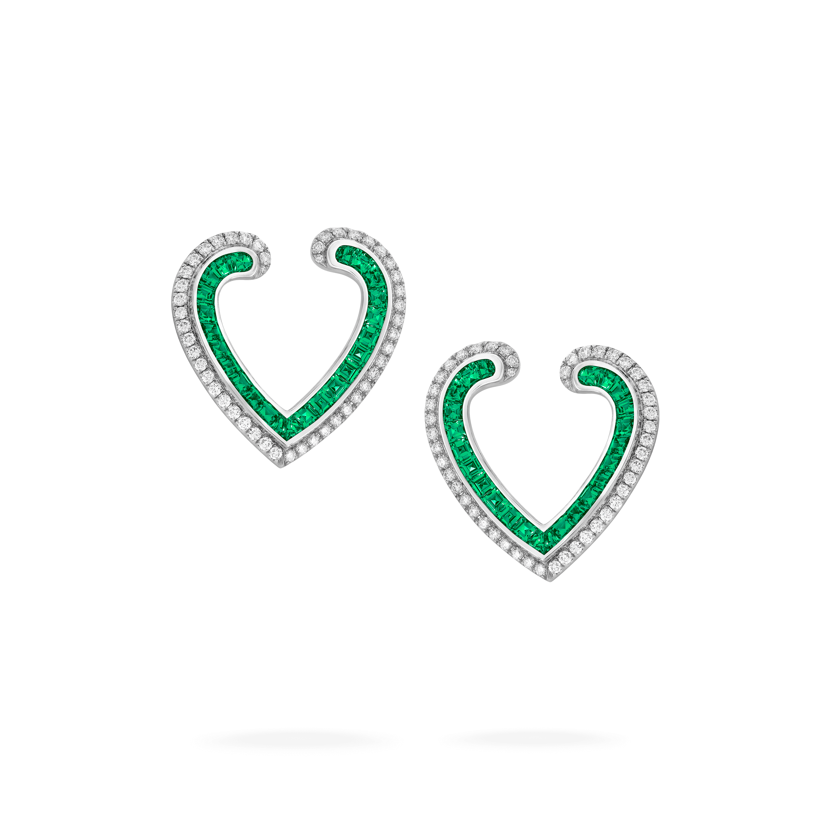 garrard Aloria Calibré Cut Emerald Earrings In 18ct White Gold with Diamonds