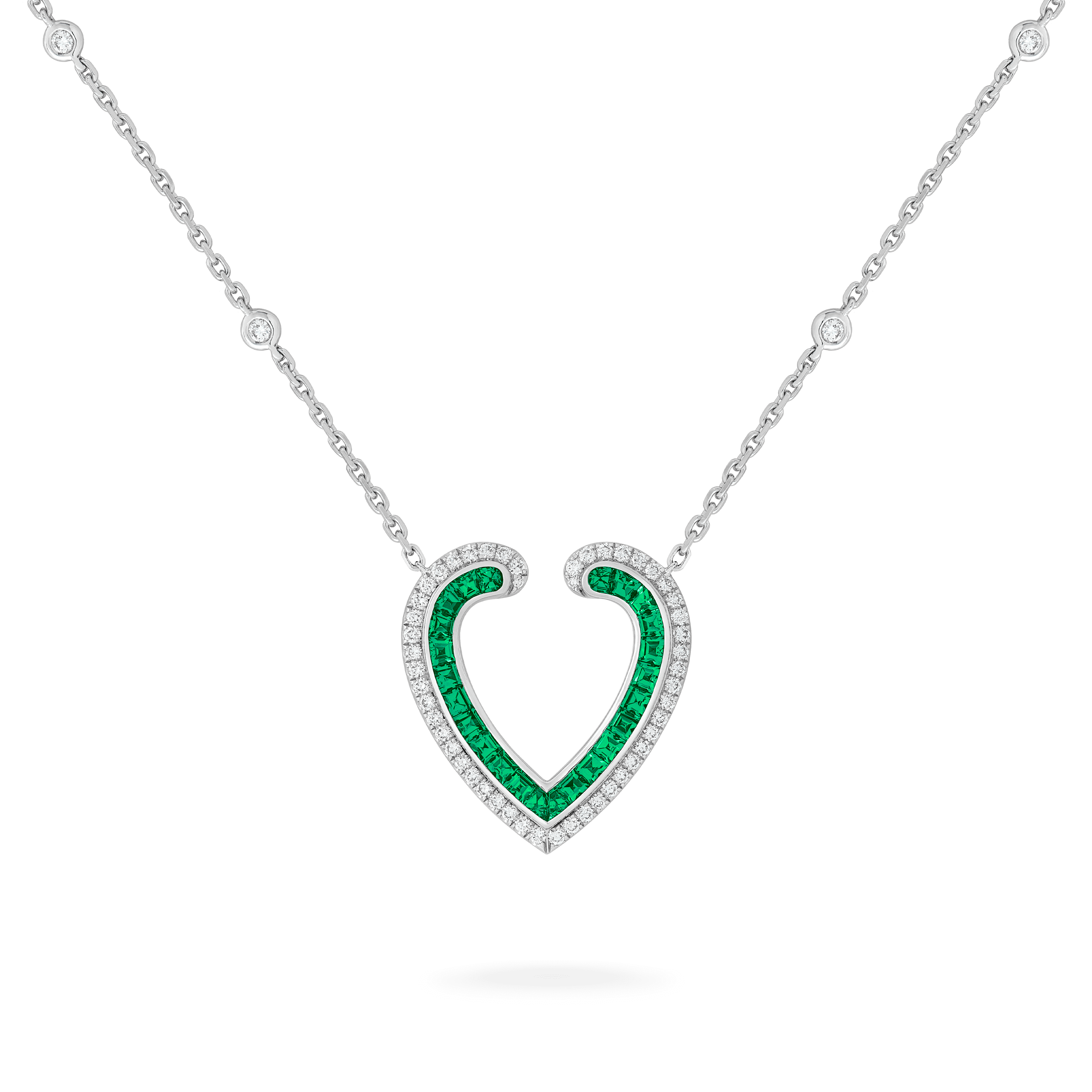 garrard Aloria Calibré Cut Emerald Pendant In 18ct White Gold with Diamonds