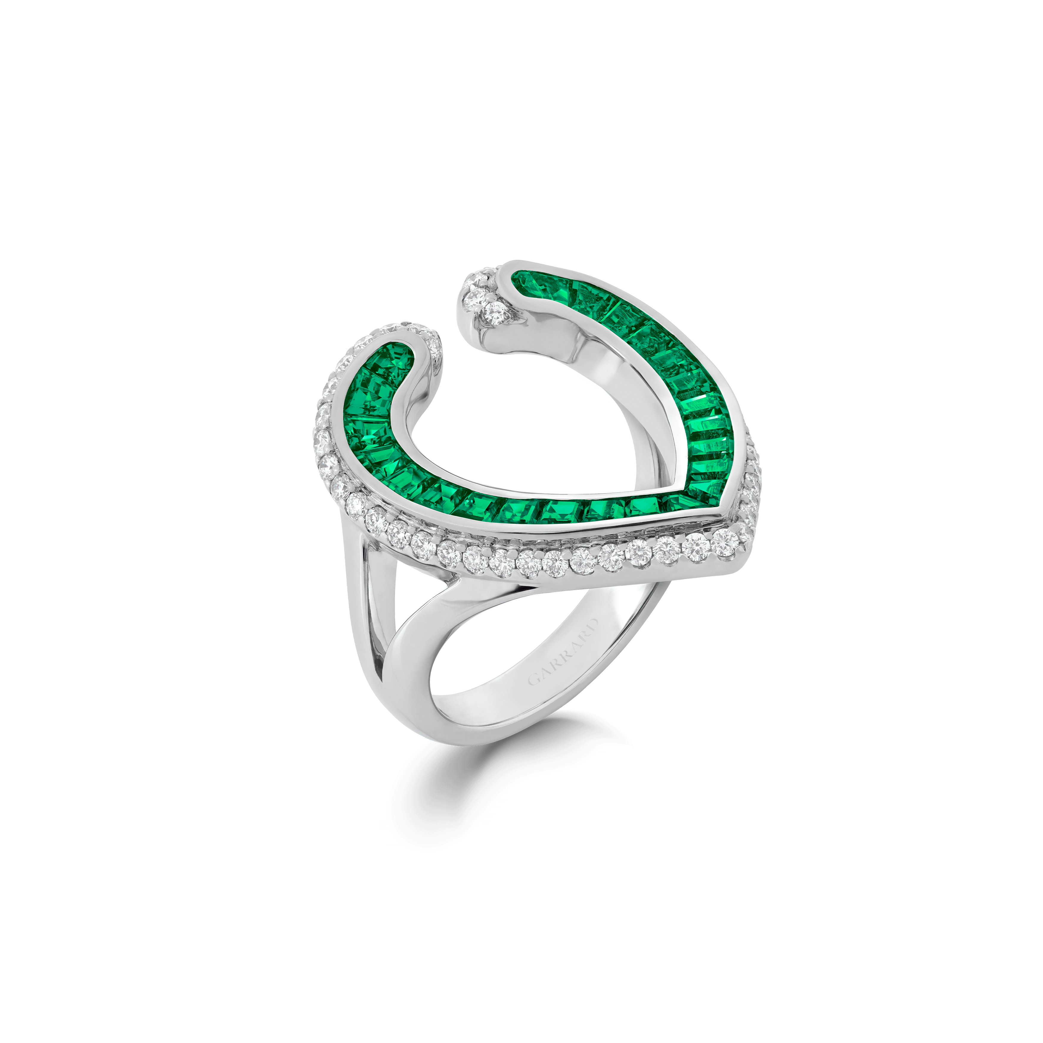 garrard Aloria Calibré Cut Emerald Ring In 18ct White Gold with Diamonds