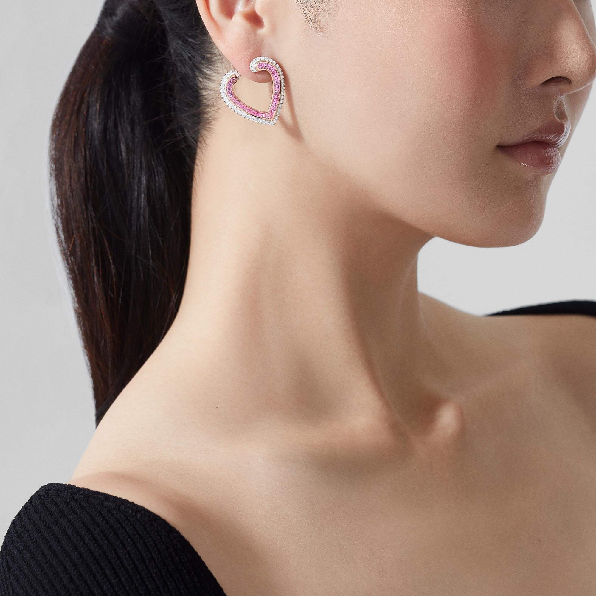 Garrard Aloria Calibré Cut Pink Sapphire Earrings In 18ct White And Rose Gold With Diamonds