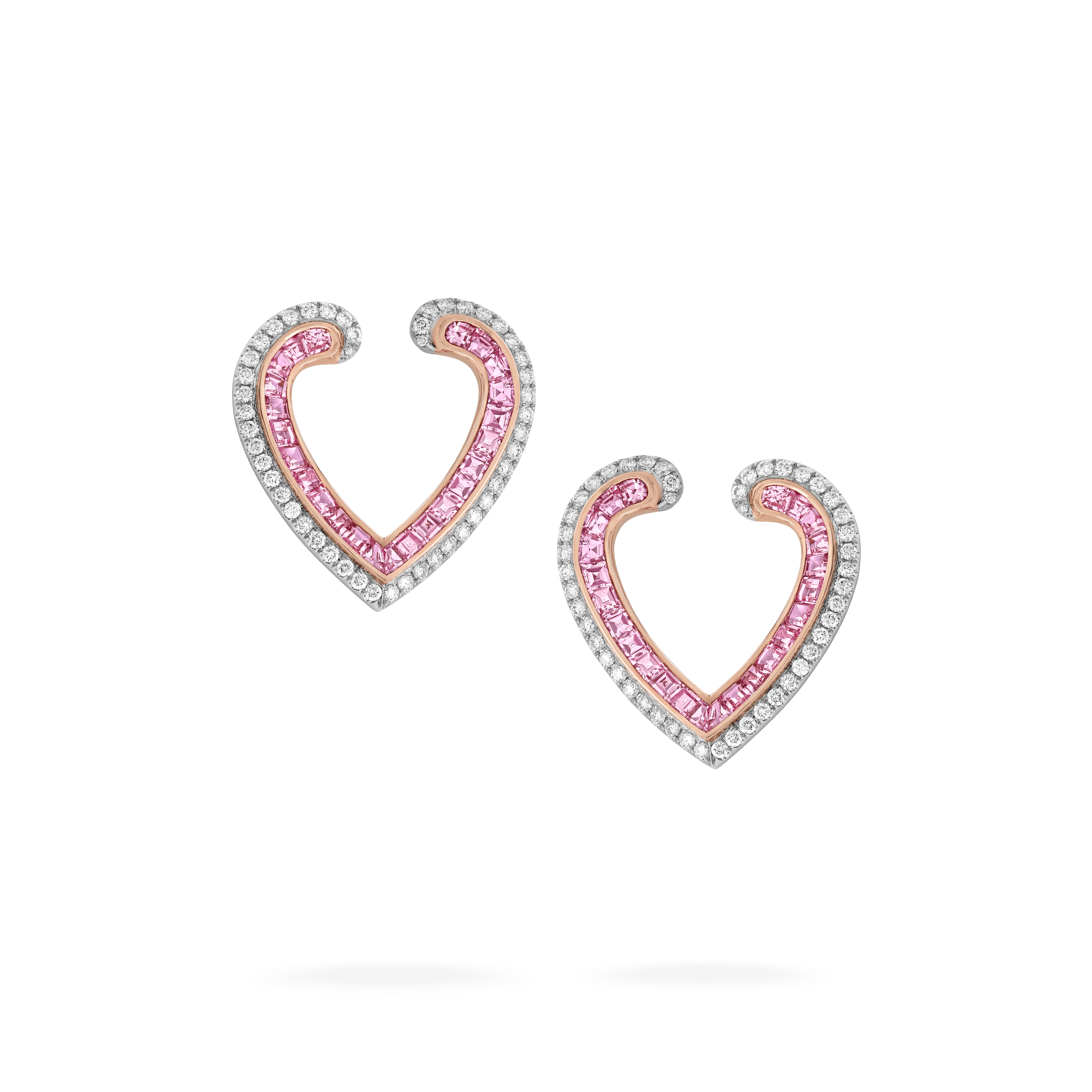 garrard Aloria Calibré Cut Pink Sapphire Earrings In 18ct White and Rose Gold with Diamonds