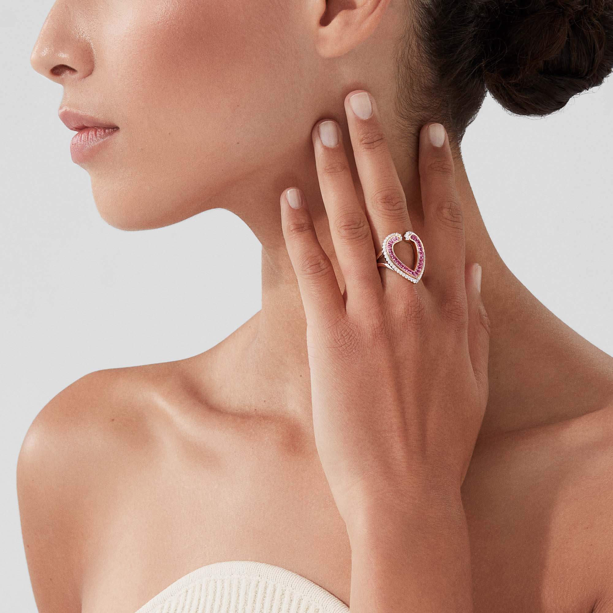 Garrard Aloria Calibré Cut Pink Sapphire Ring In 18ct White And Rose Gold With Diamonds