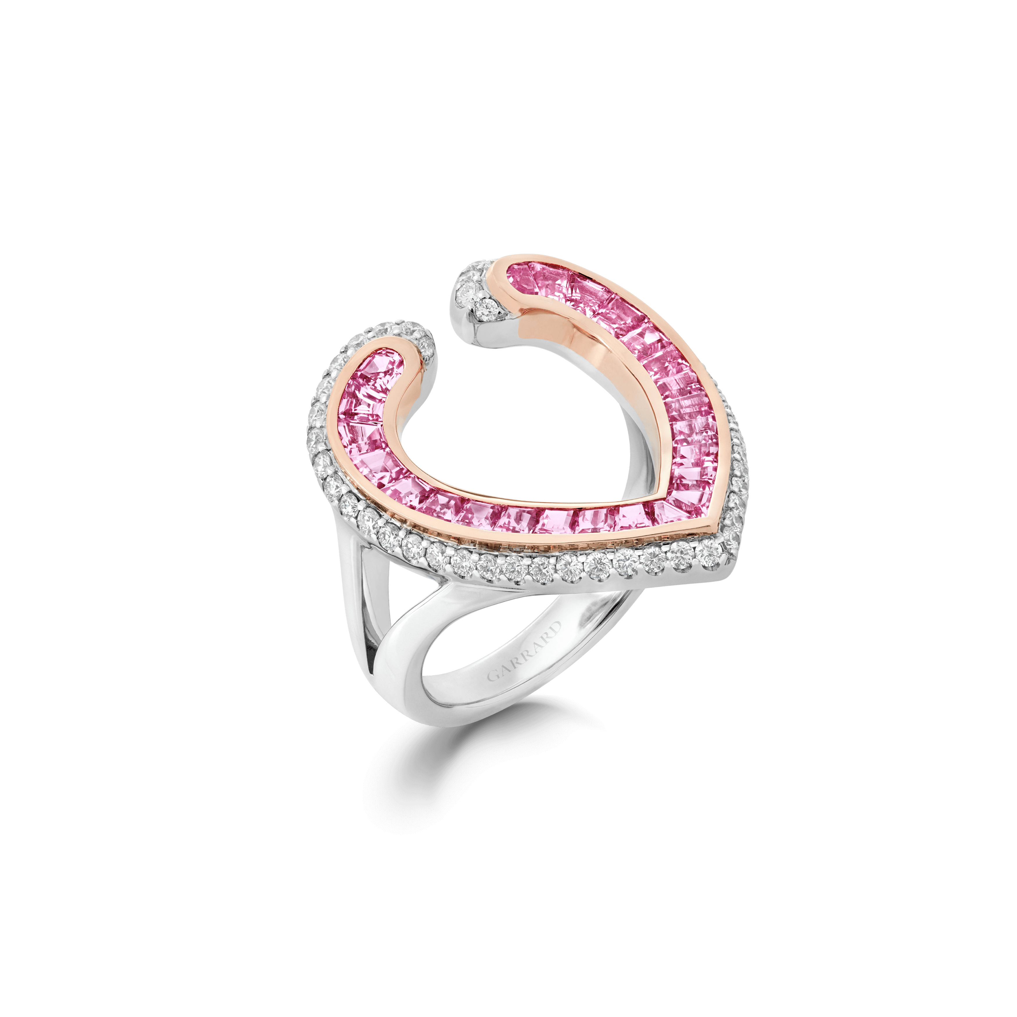 garrard Aloria Calibré Cut Pink Sapphire Ring In 18ct White and Rose Gold with Diamonds