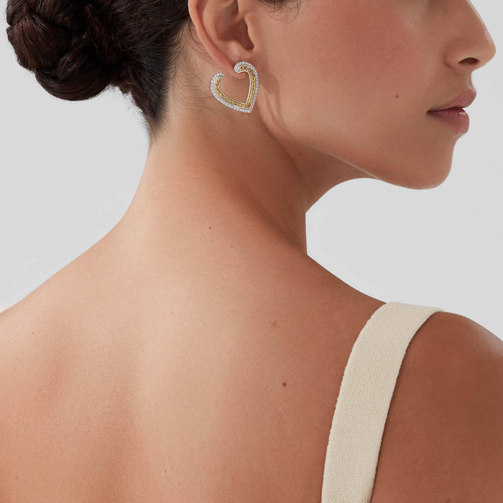 Garrard Aloria Calibré Cut Yellow Sapphire Earrings In 18ct White And Yellow Gold With Diamonds